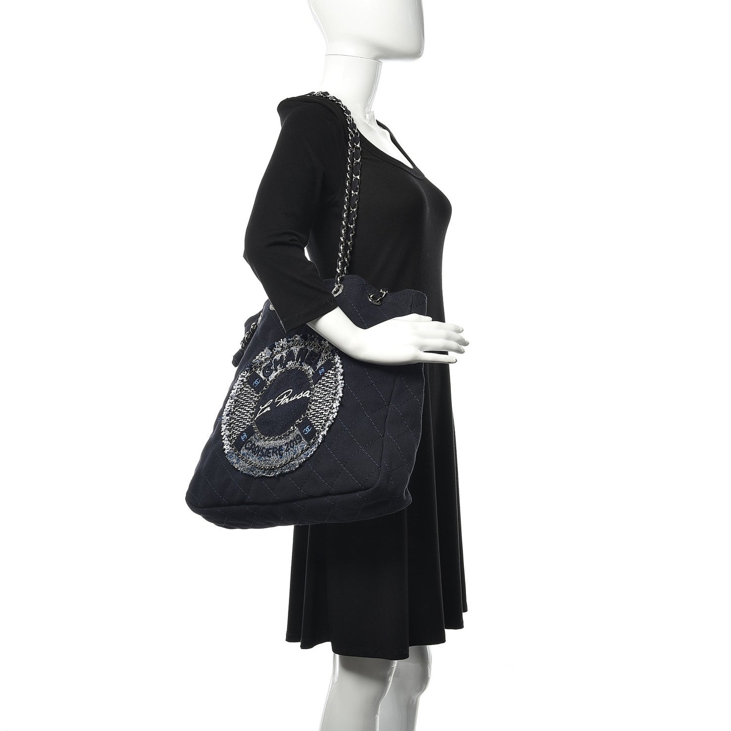 Canvas Quilted La Pausa Large Shopping Tote Navy