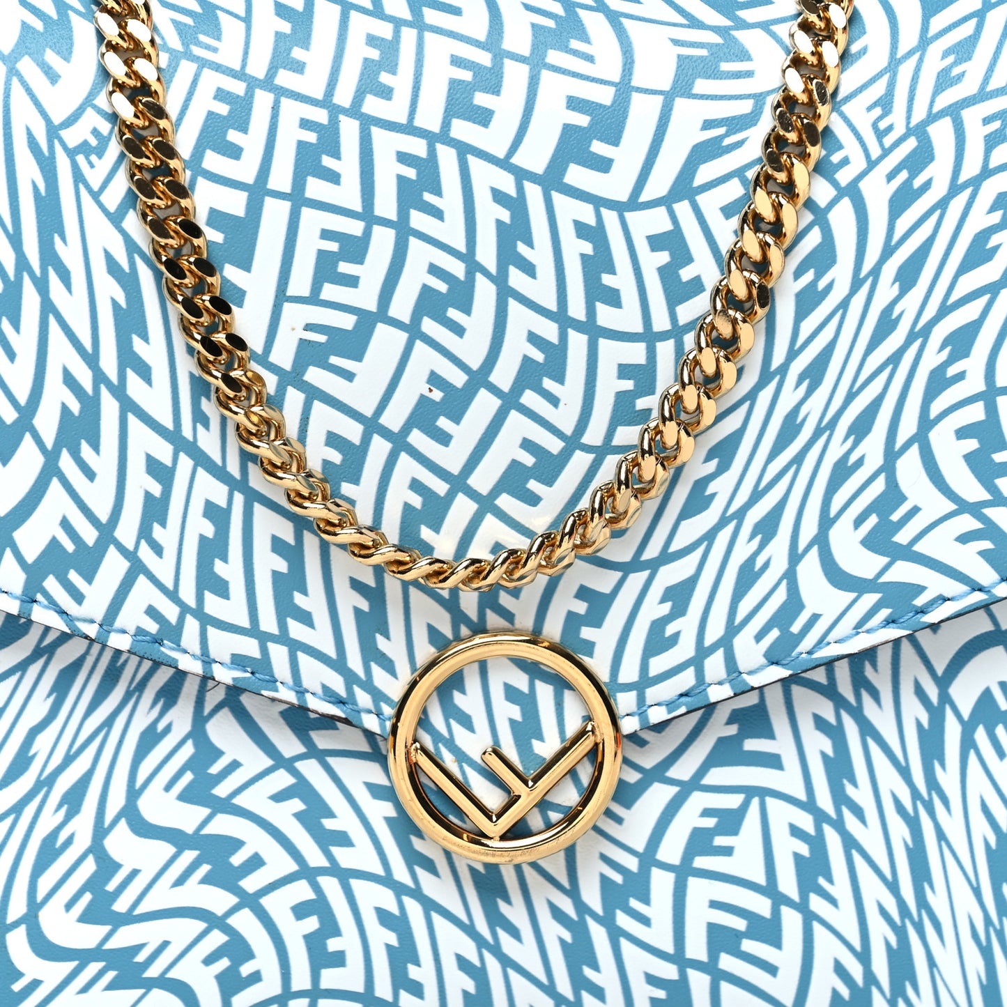 X SARAH COLEMAN Vitello Liberty Ceylon F is Fendi Micro FF Vertigo Embossed Envelope Wallet on Chain with Pouches Cyber Blue White