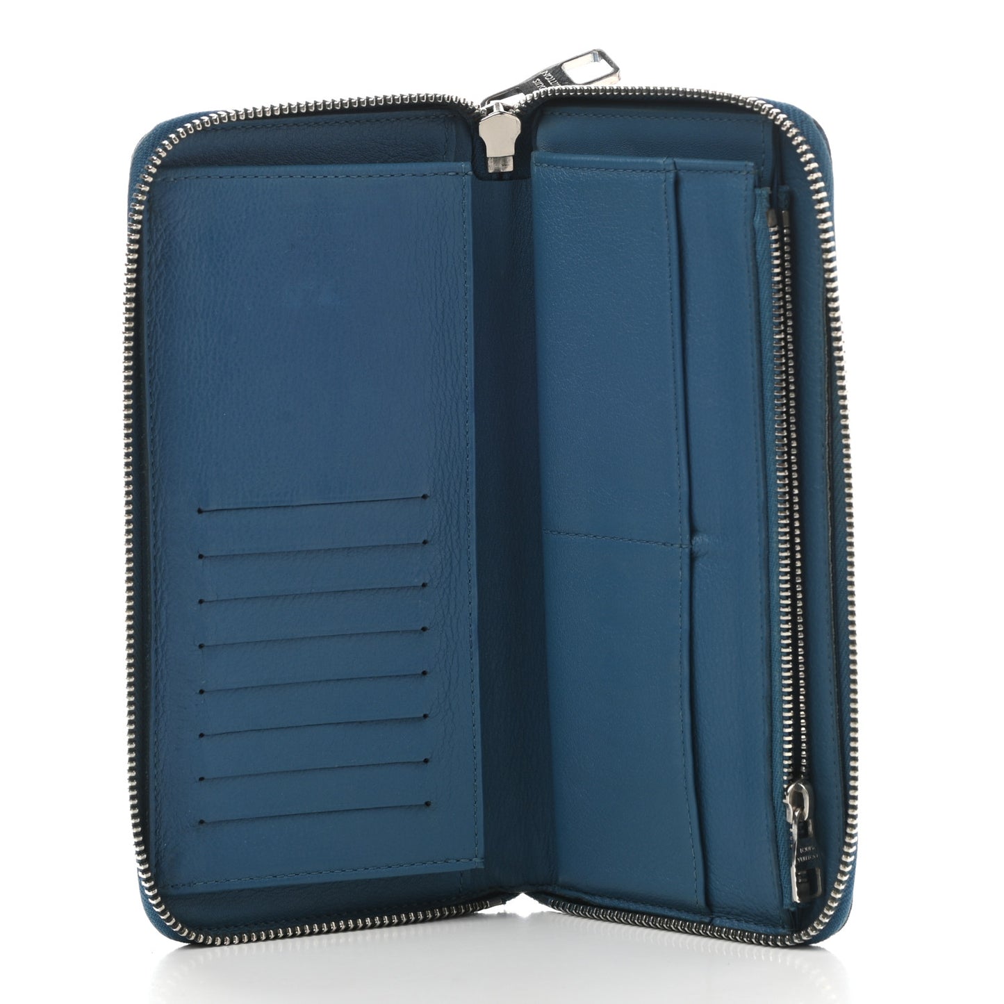 Taurillon Vertical Zippy Wallet Bleu Canard