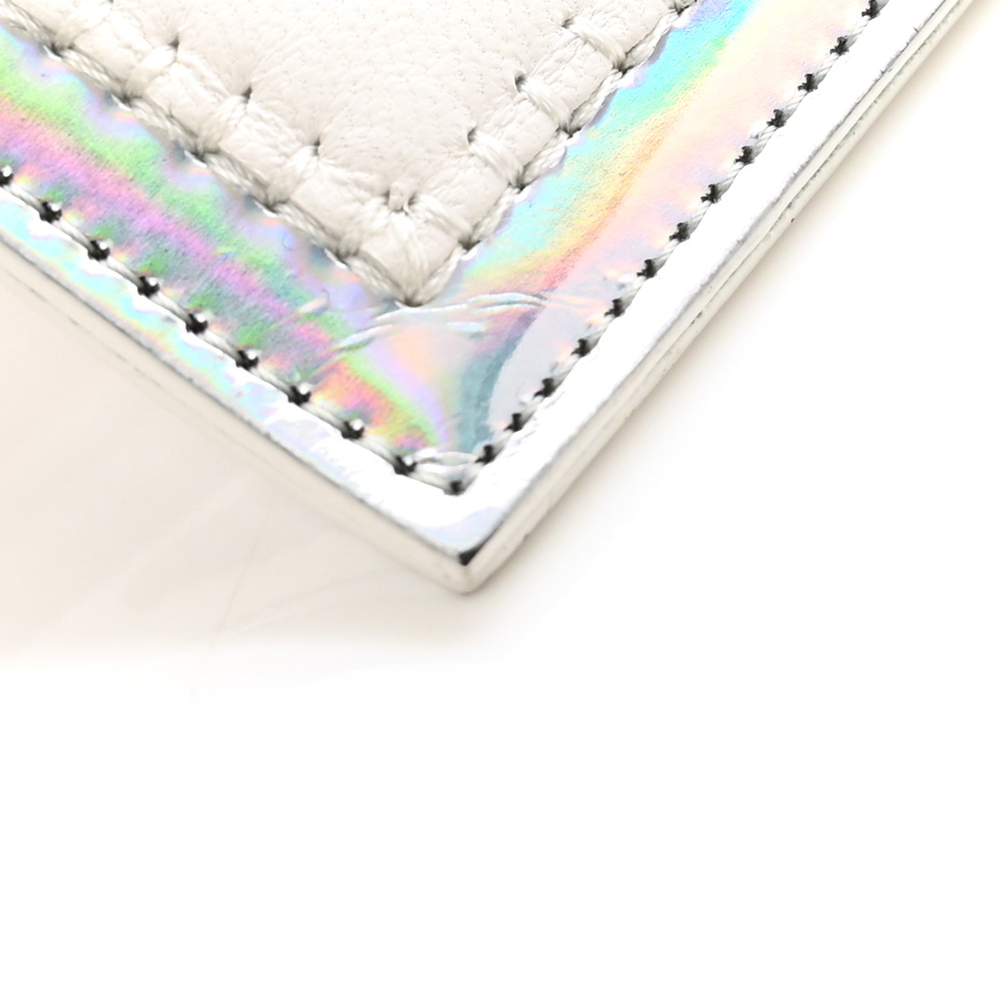Lambskin Metallic Chevron Zip Pouch White Silver