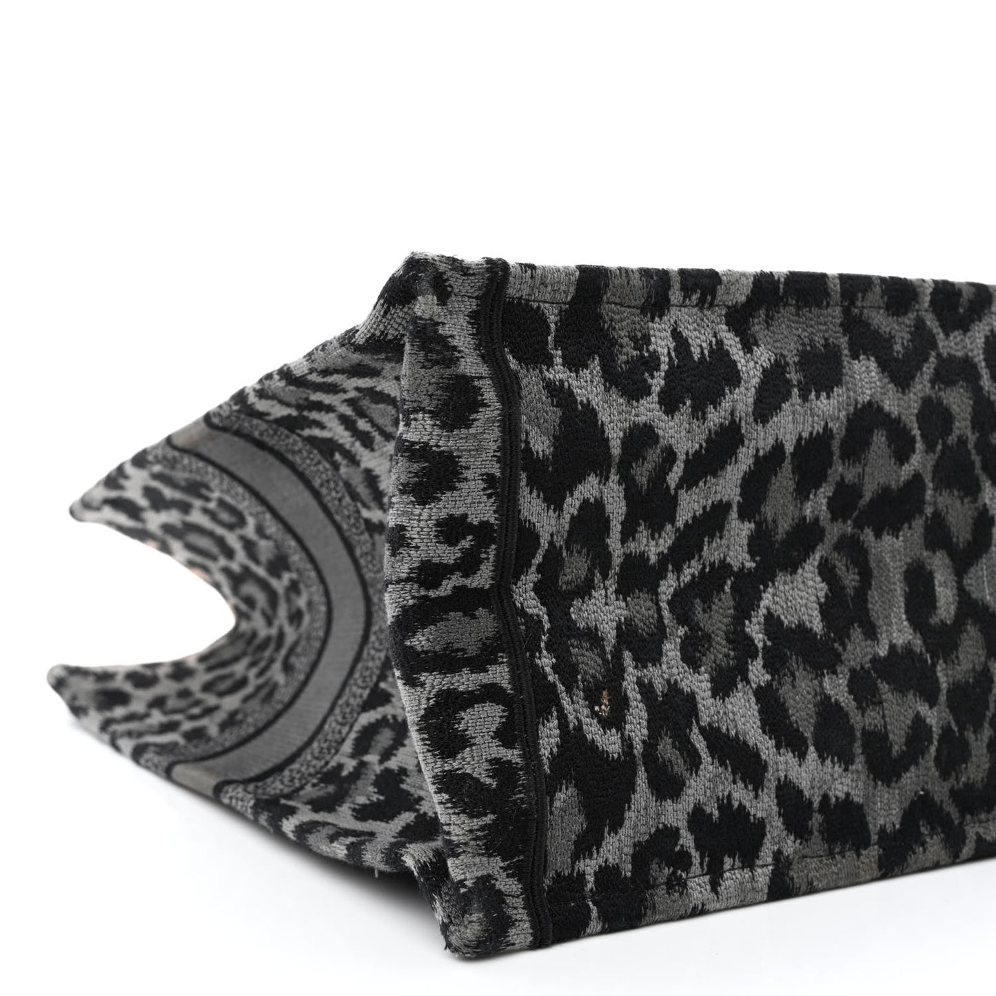 Canvas Mizza Embroidered Large Leopard Book Tote Grey