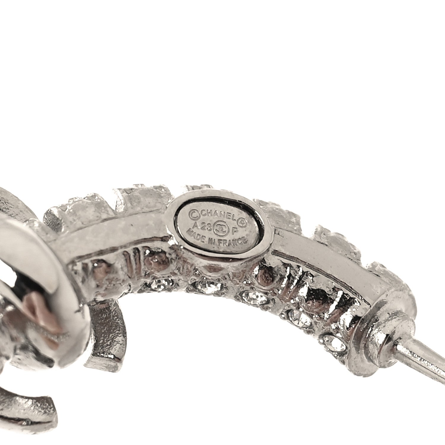 Chanel Crystal CC Hoop Earrings Silver 4 of 5