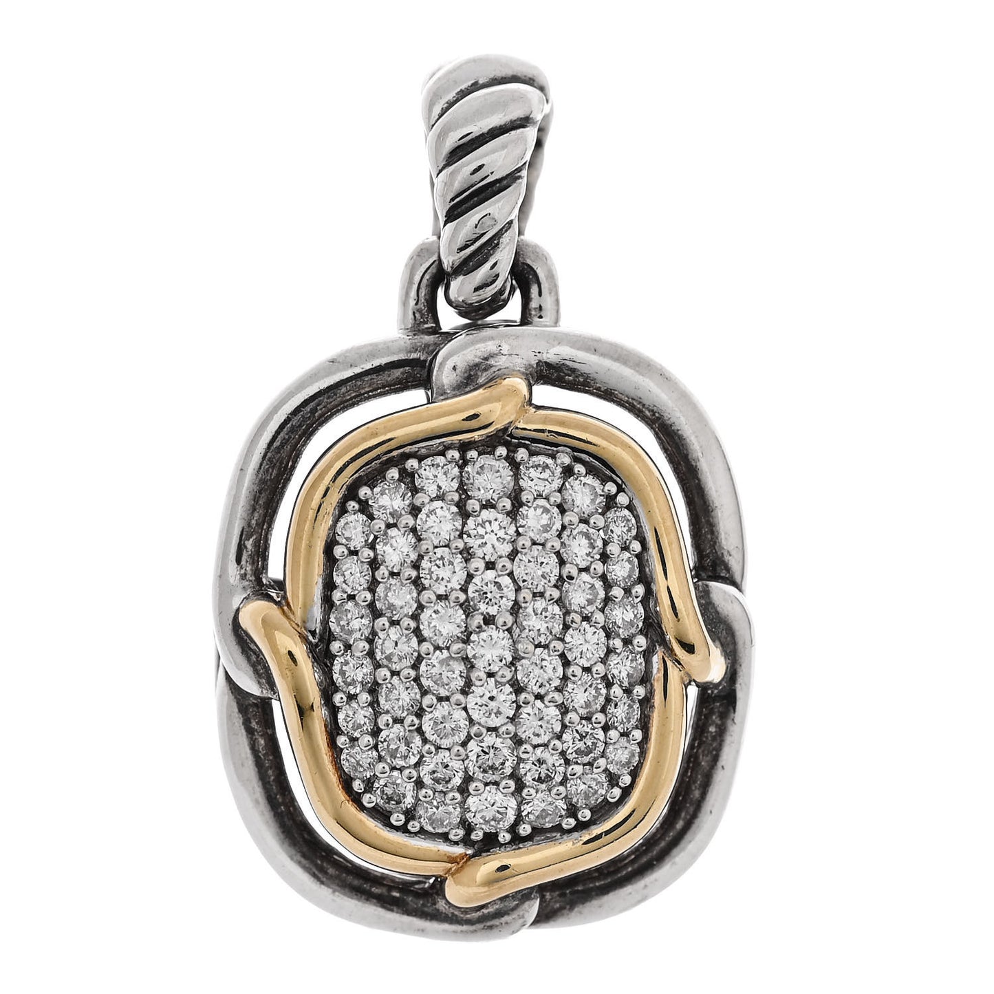 Sterling Silver 18K Yellow Gold Pave Diamond 14mm Labyrinth Pendant