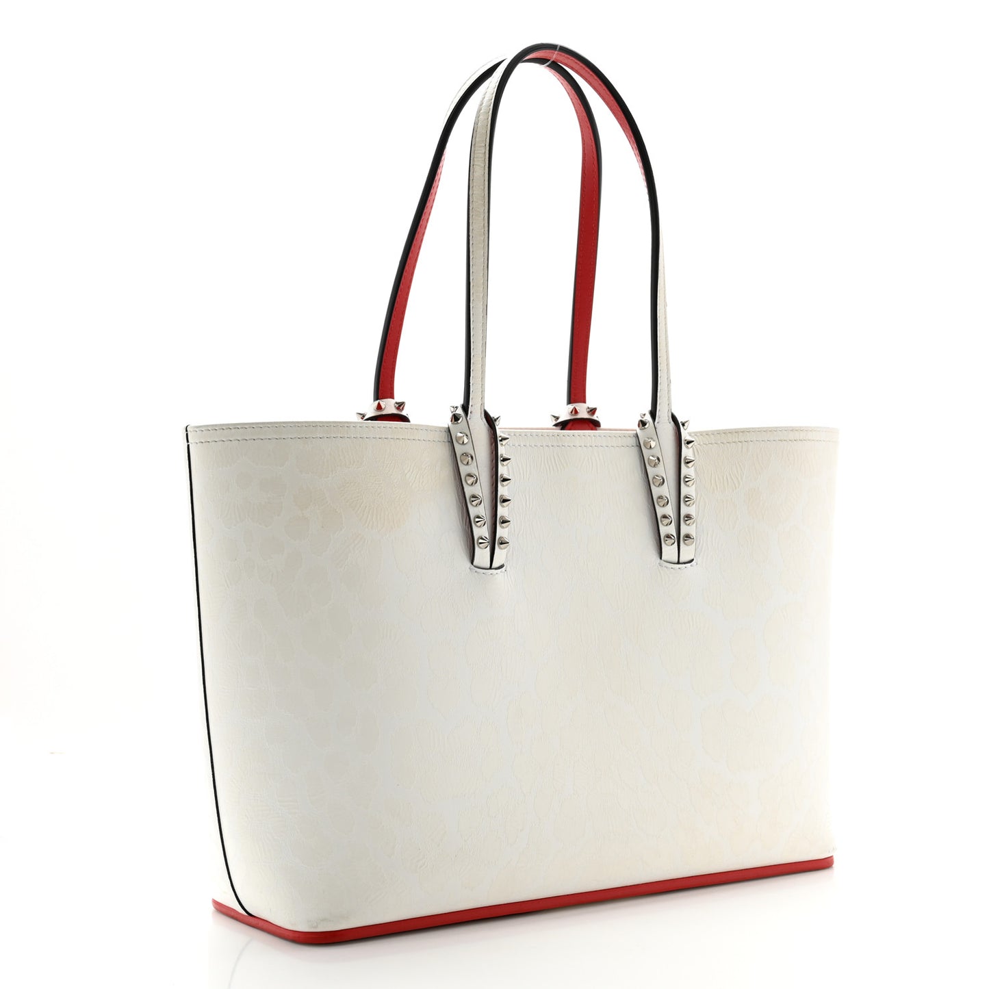 Calfskin Leopard Print Spikes Small East West Cabata Tote Snow