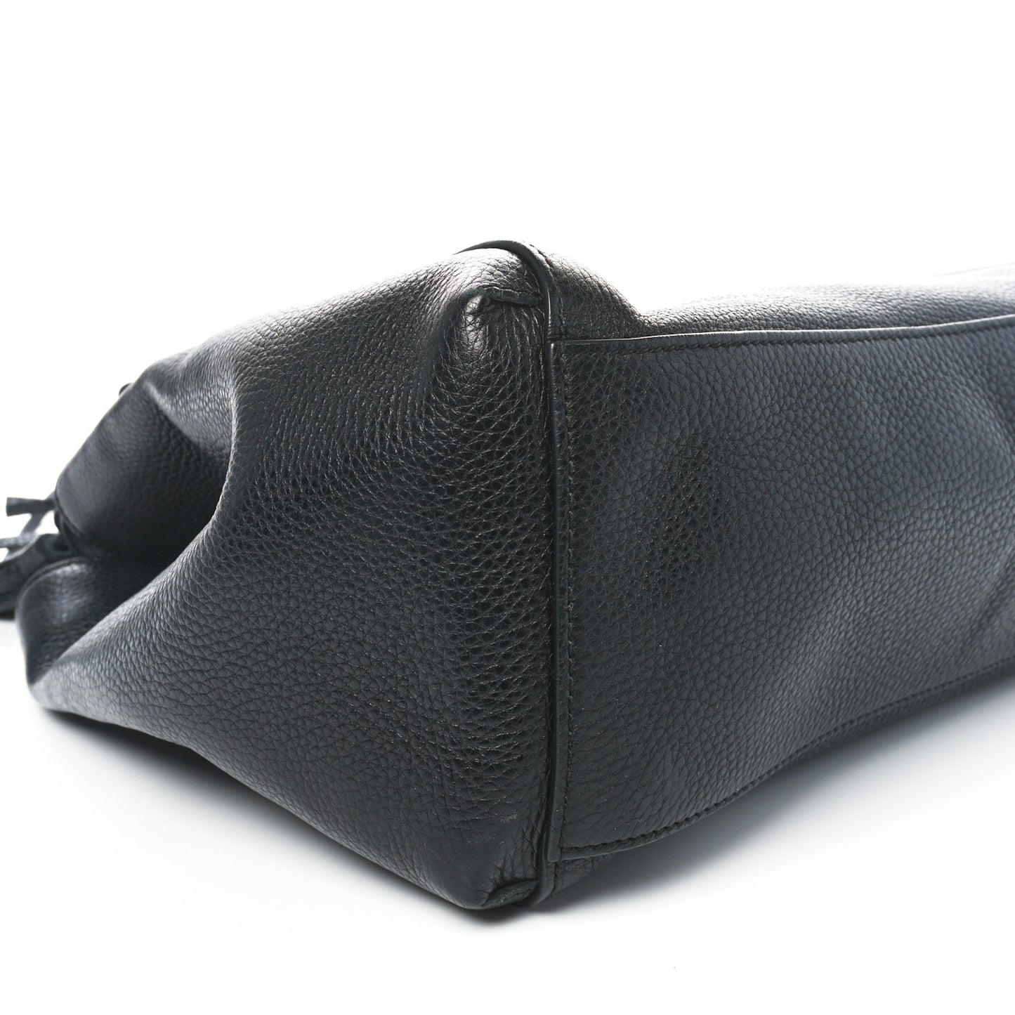 Pebbled Calfskin Lady Tassel Top Handle Bag Black