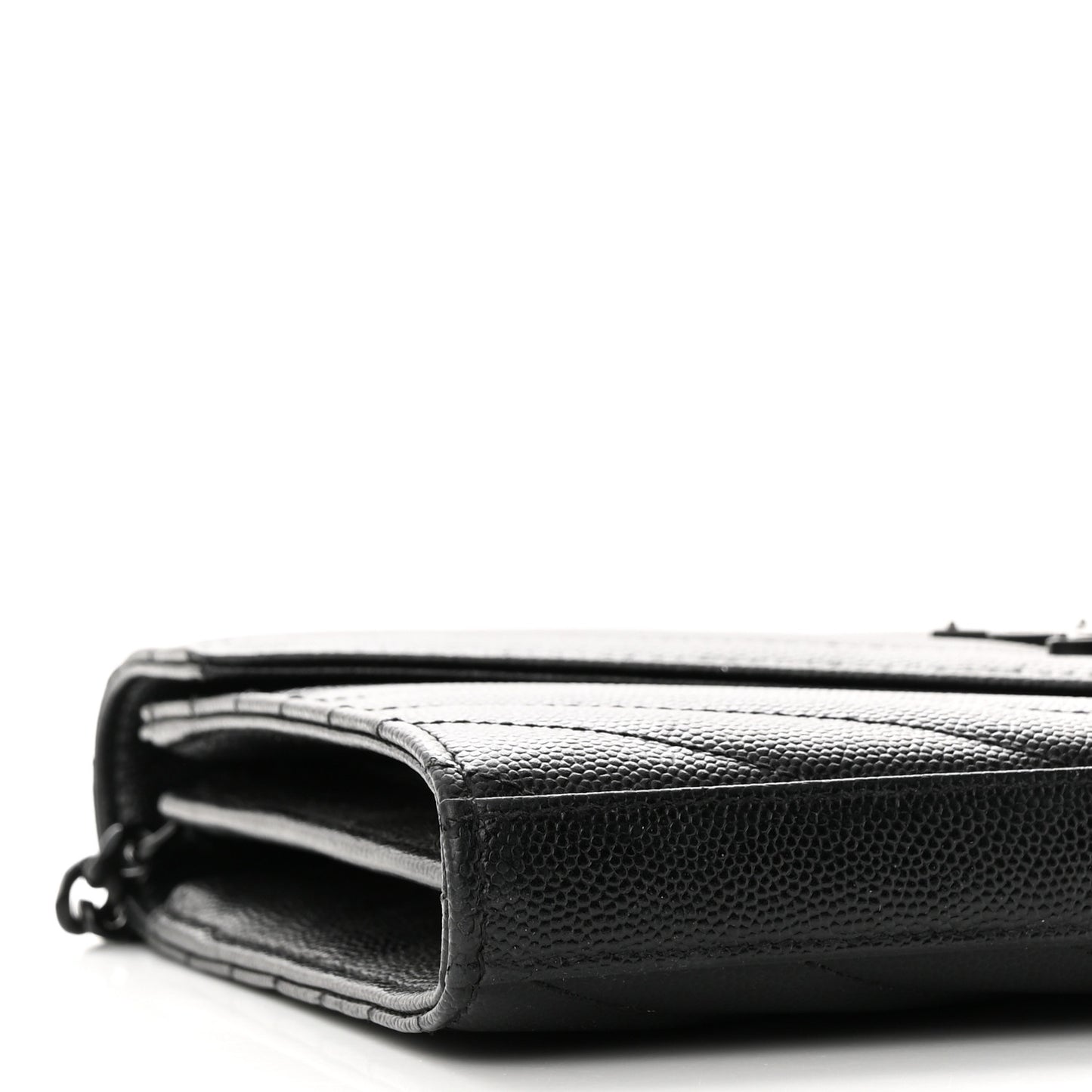 Grain De Poudre Matelasse Chevron Monogram Monochrome Chain Wallet Black