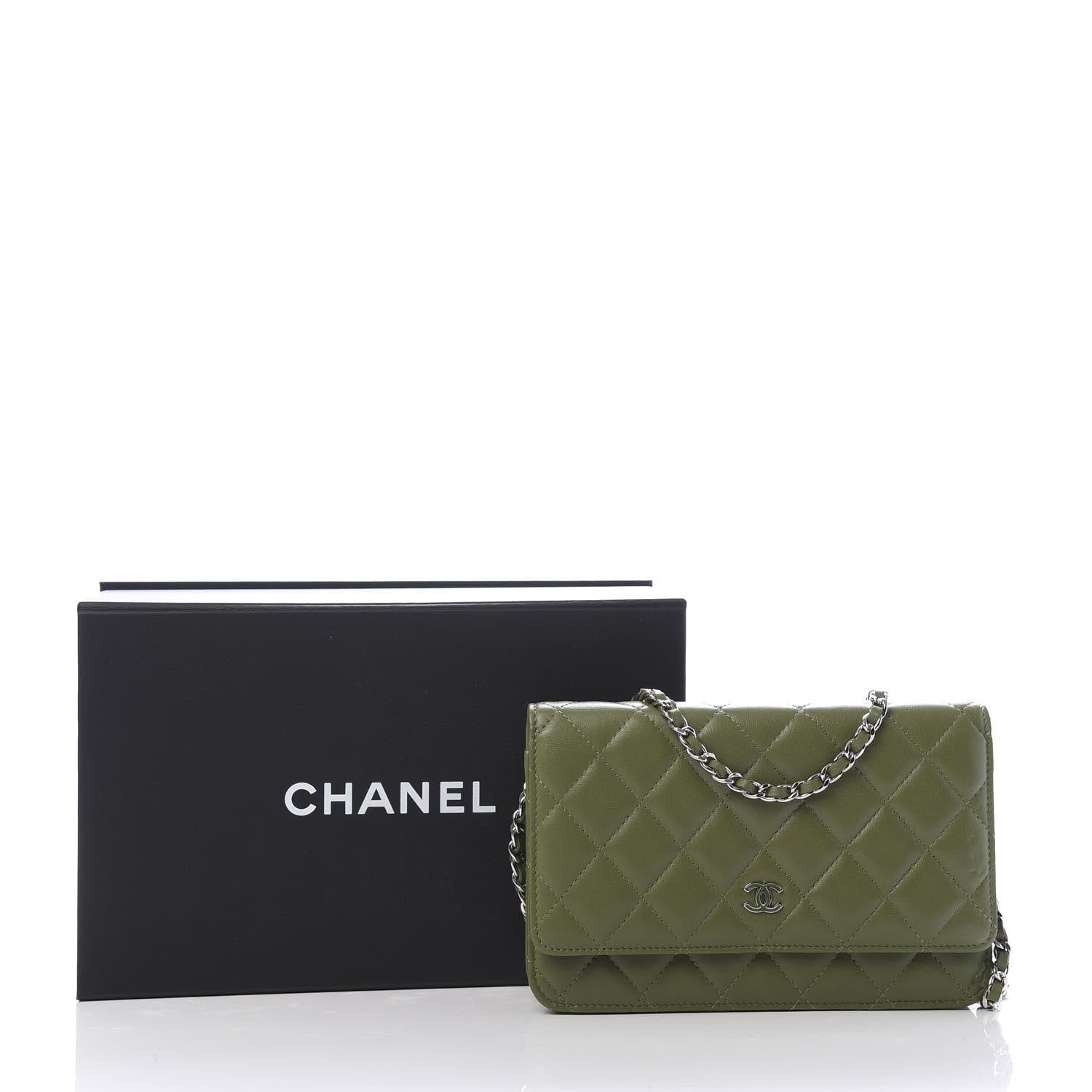 Chanel Lambskin Quilted Wallet On Chain WOC Green 10 of 10