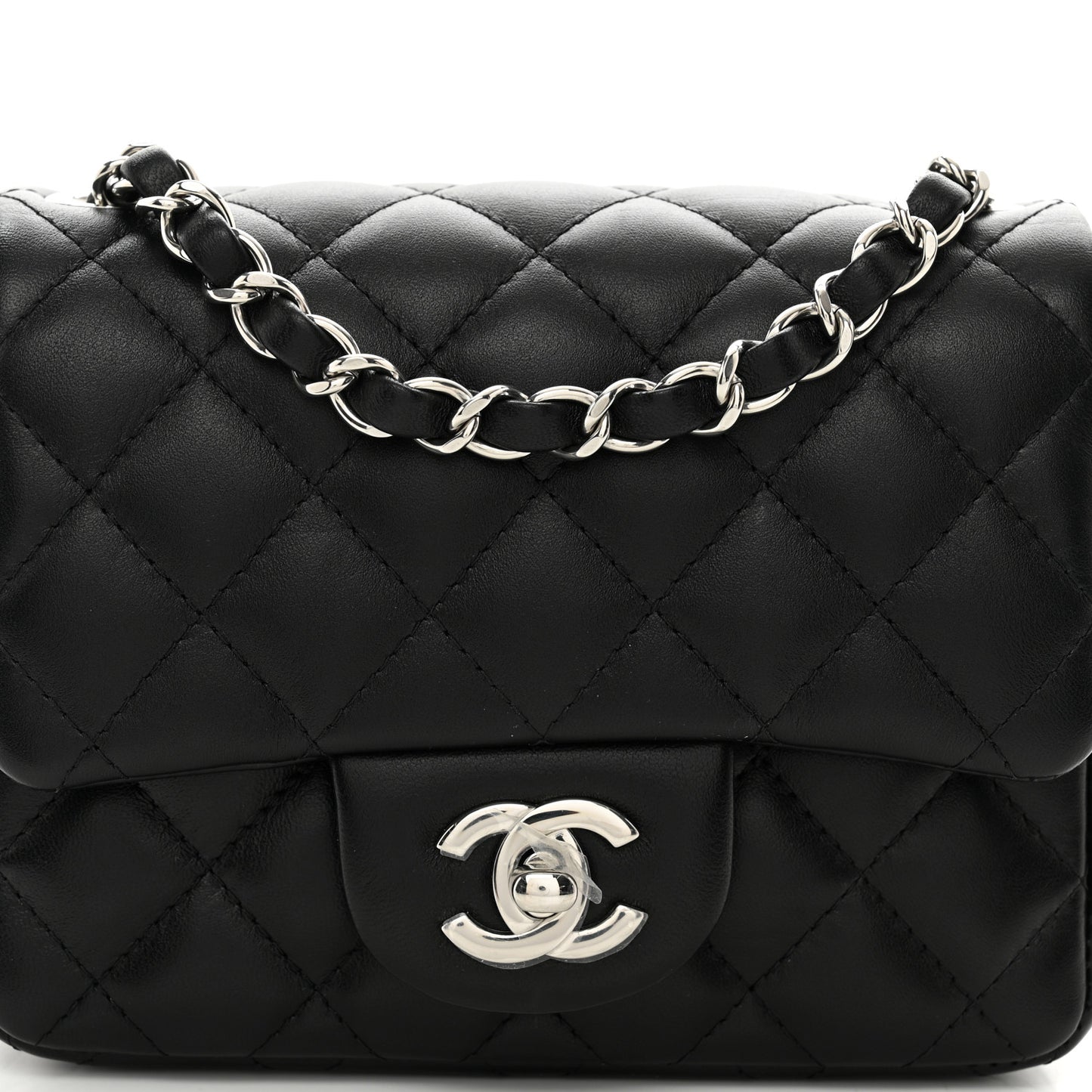 Lambskin Quilted Mini Square Flap Black