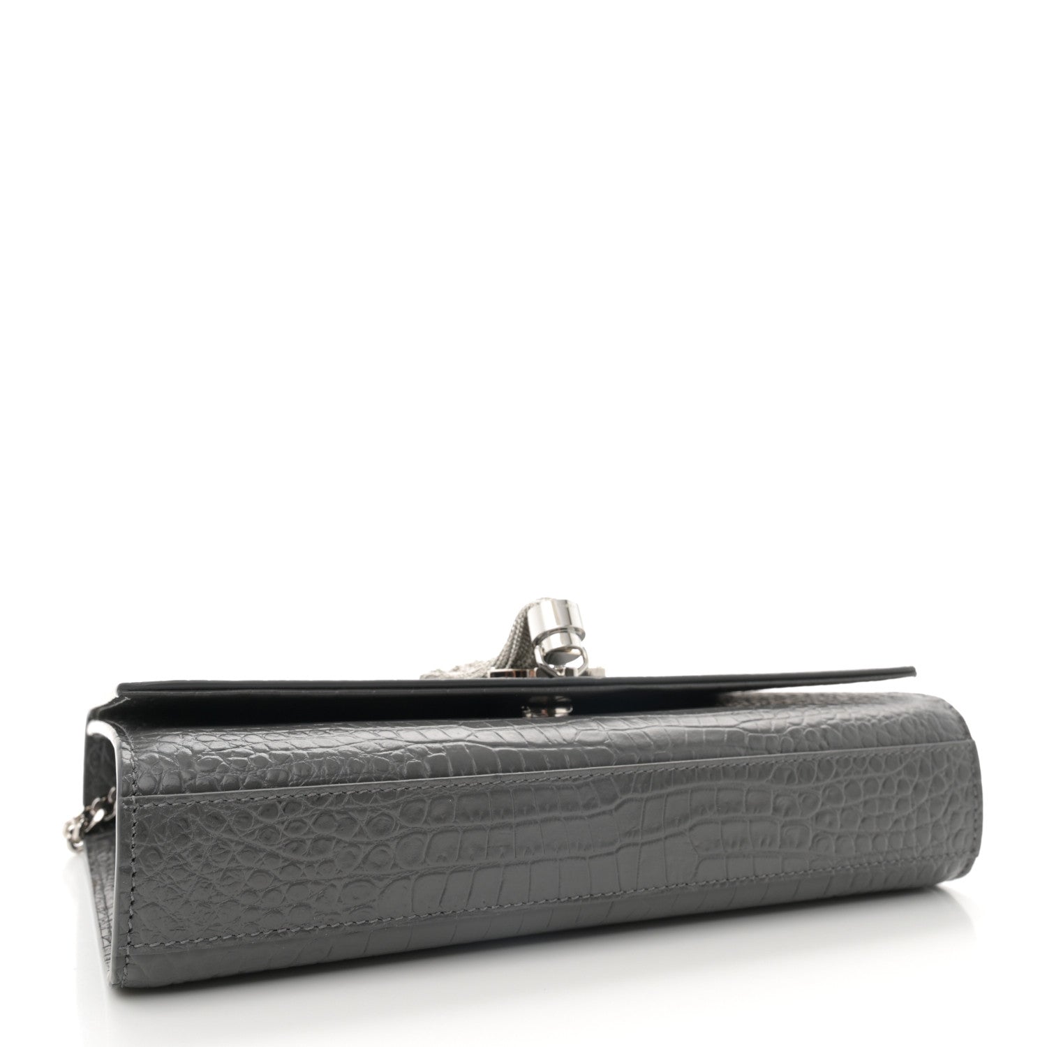 Saint Laurent Calfskin Crocodile Embossed Medium Classic Monogram Kate Tassel Satchel Storm 4 of 11