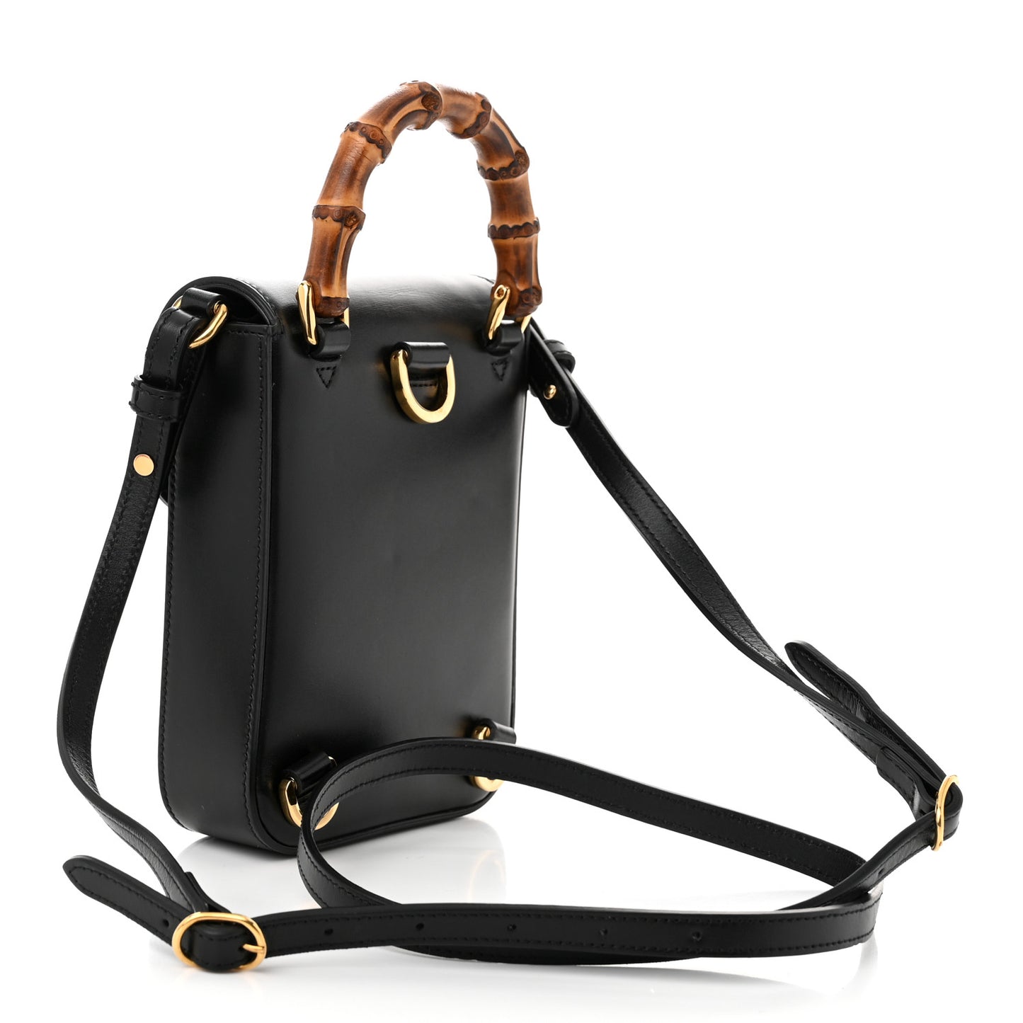 Calfskin Mini Bamboo Top Handle 3 Way Shoulder Bag Black
