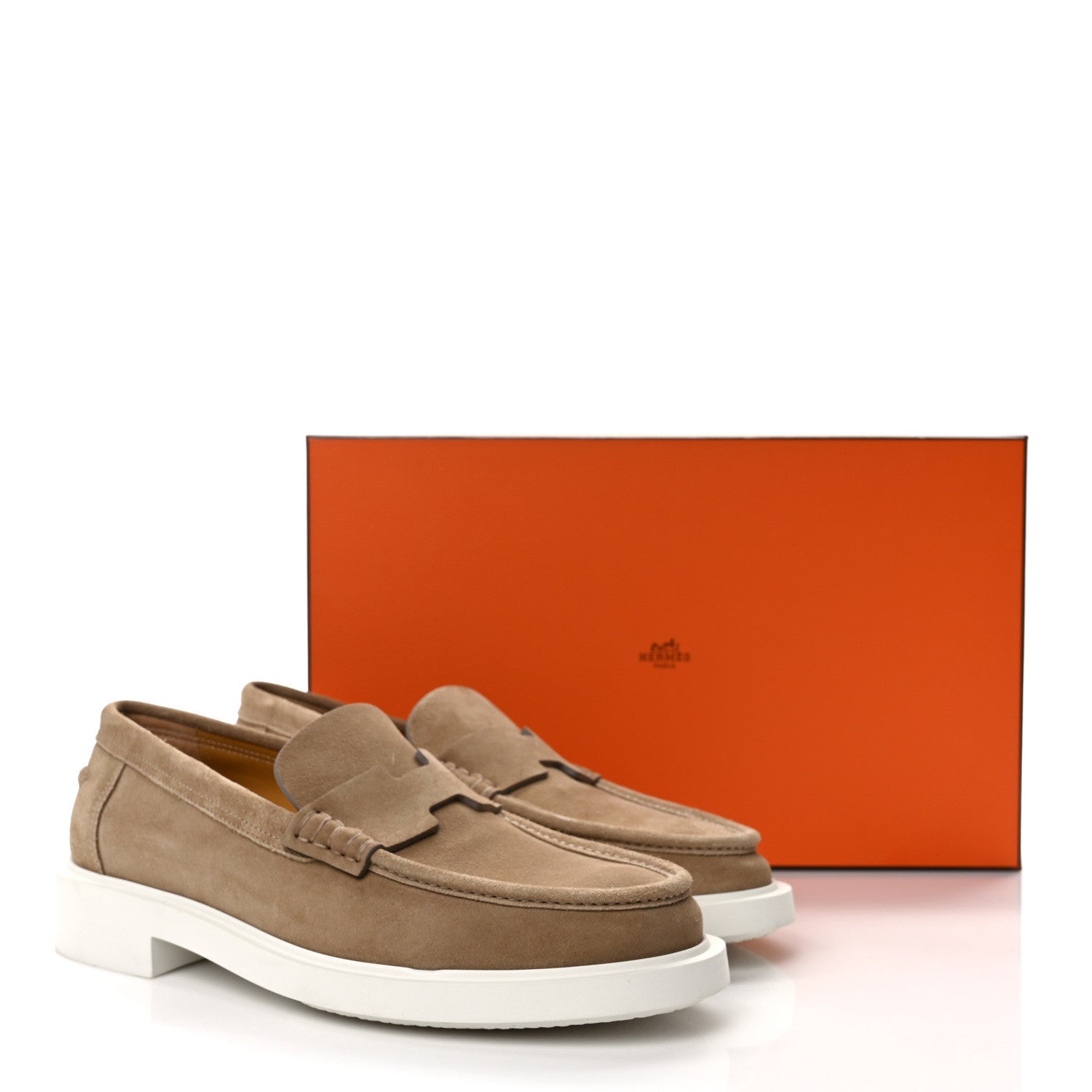 Hermes Suede Goatskin Mens Guillaume Loafers 41 Beige Argile 9 of 9