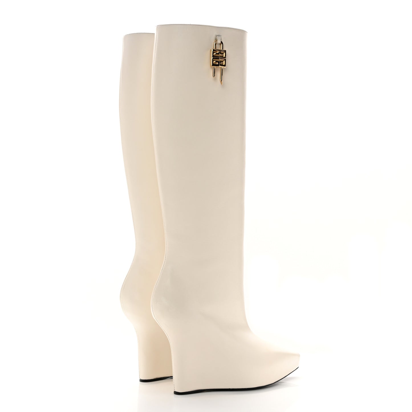 Calfskin G Lock 80 Wedge Knee High Boots 38 Ivory