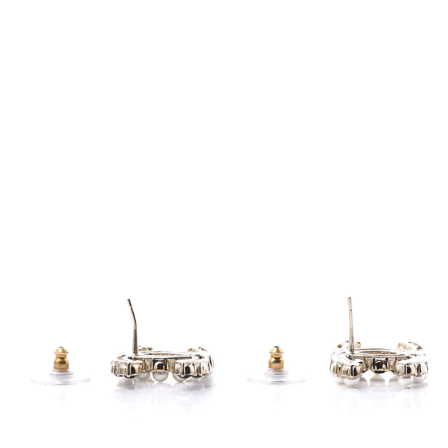 Resin Pearl CC Dazzling Domino Earrings Gold Black