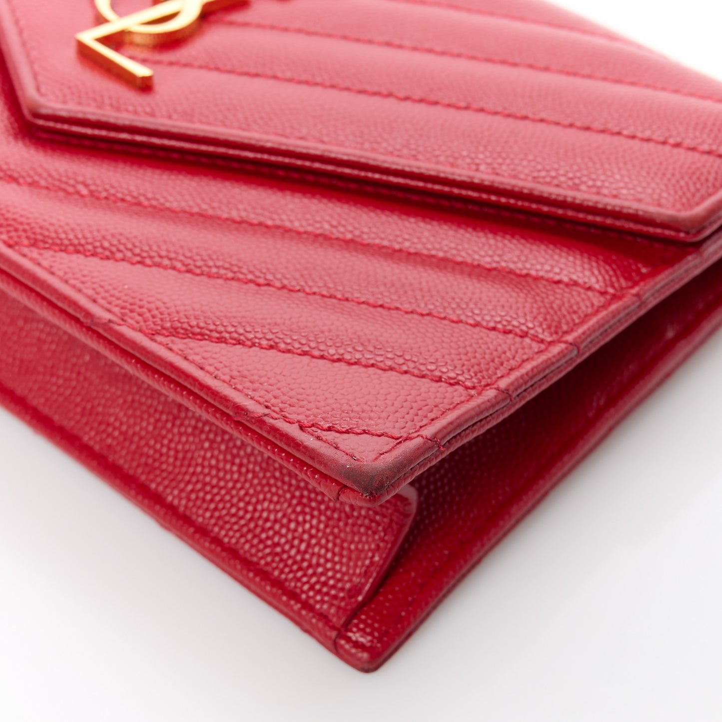 Grain De Poudre Matelasse Chevron Monogram Envelope Chain Wallet Red