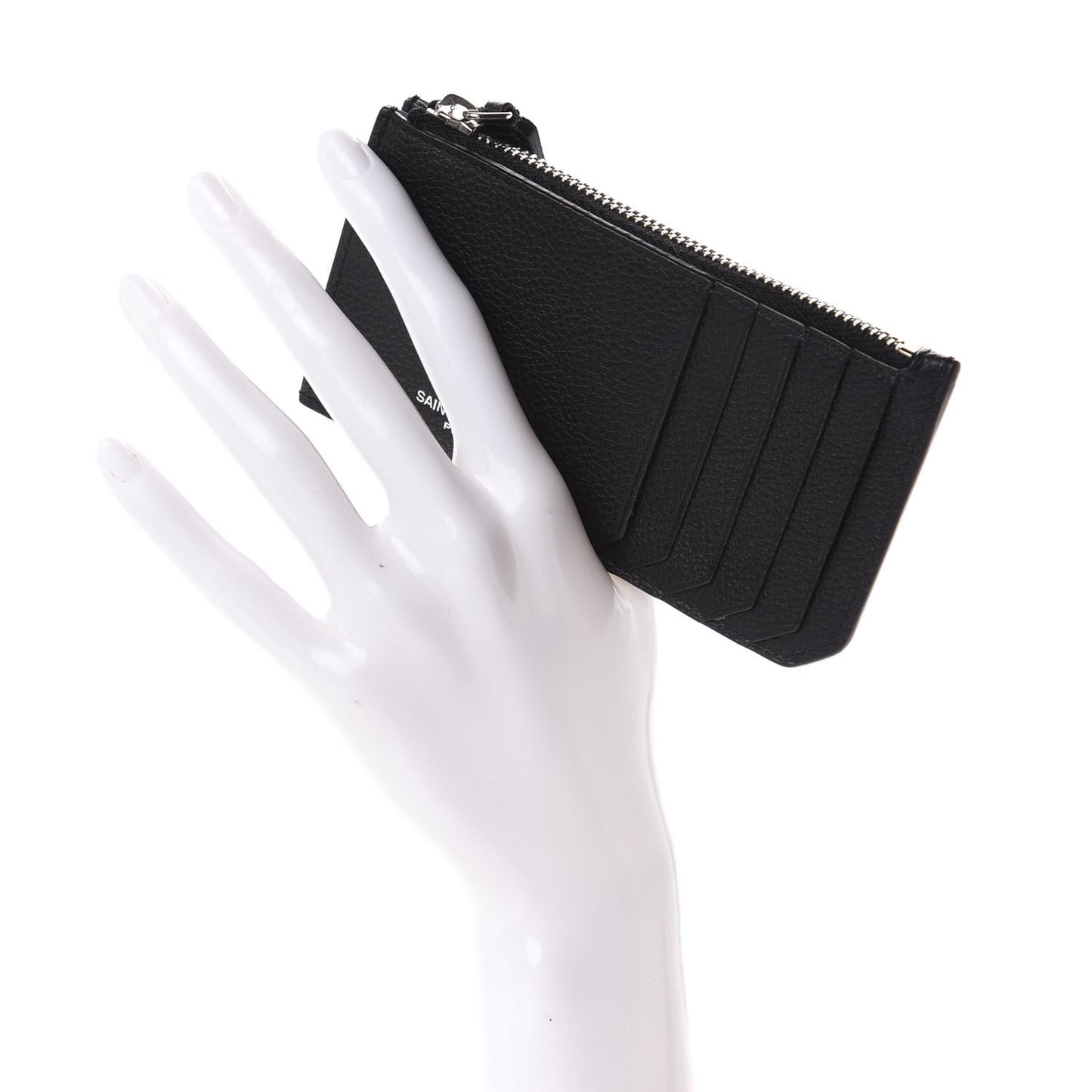 Grained Calfskin 5 Fragments Zip Pouch Card Holder Black
