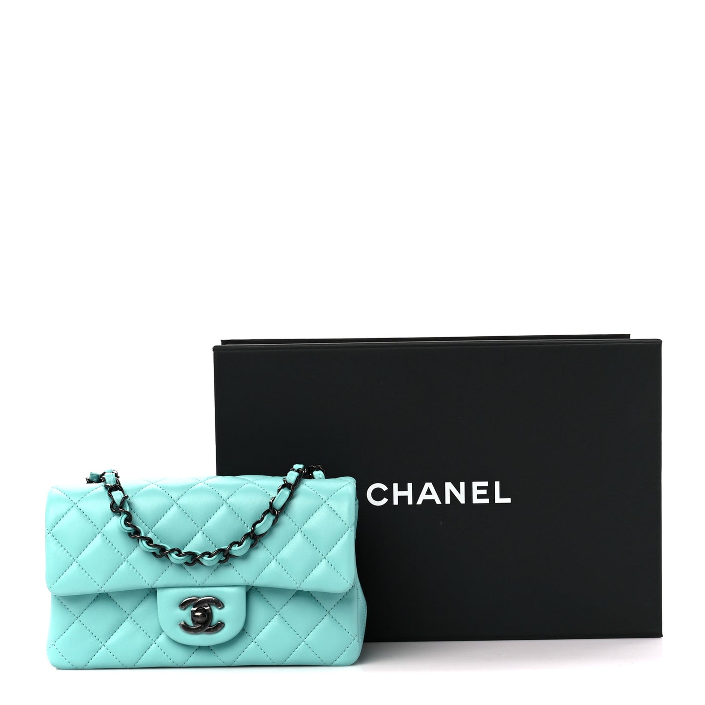 Lambskin Quilted Mini Rectangular Flap Turquoise