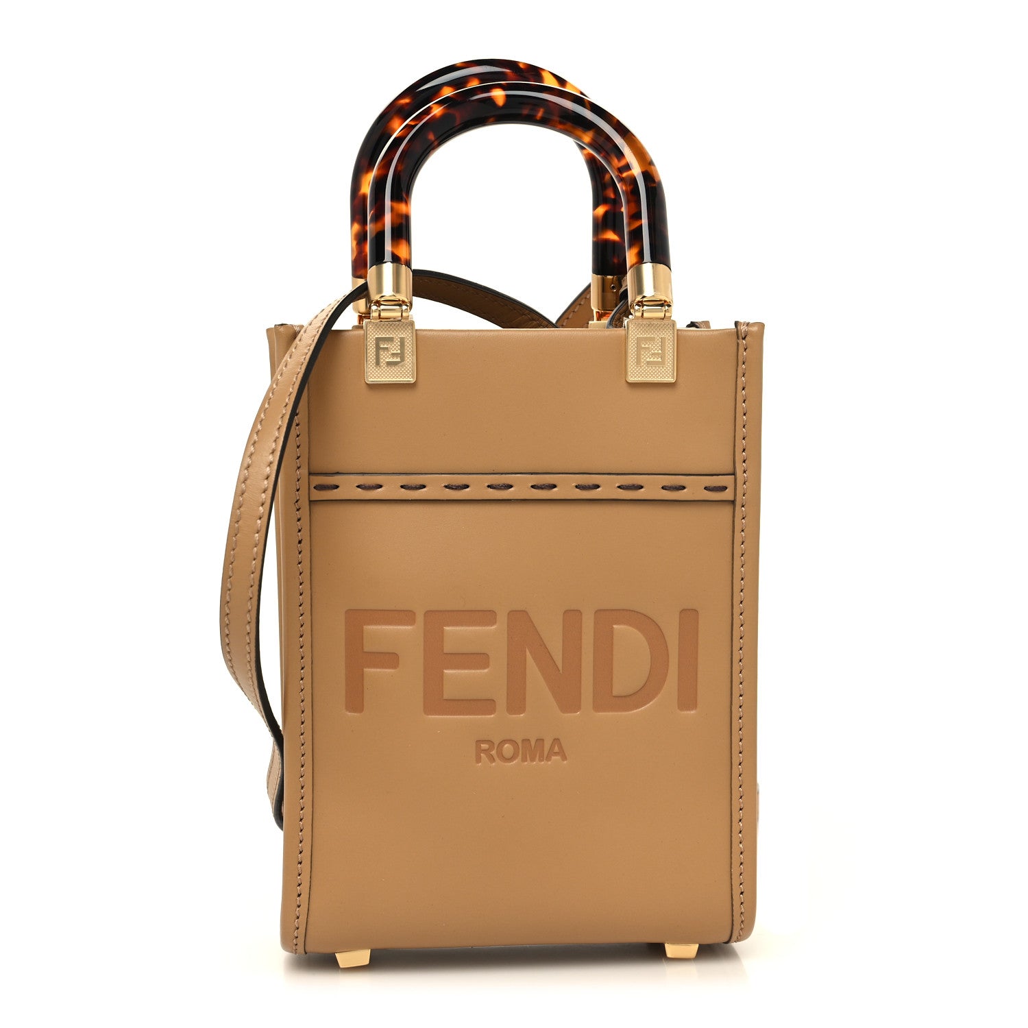 希少品✨FENDIビンテージ　ビジネスバッグ　トートバッグ　ライン　ロゴ Fendi Vitello King Plexiglass Logo Embossed Mini Fendi Sunshine