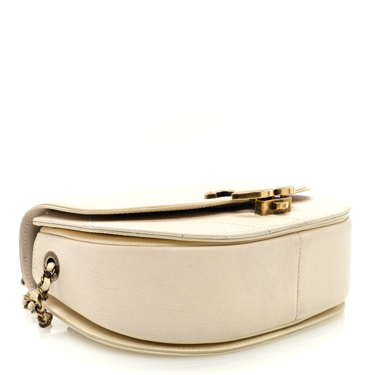 Shiny Calfskin Goatskin Quilted Small Coco Curve Messenger Flap White