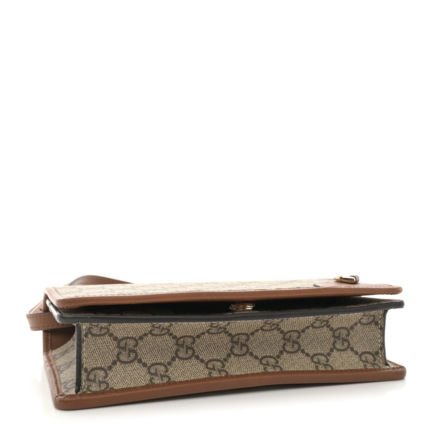 GG Supreme Monogram Textured Calfskin Emblem Super Mini Shoulder Bag Beige Dark Brown