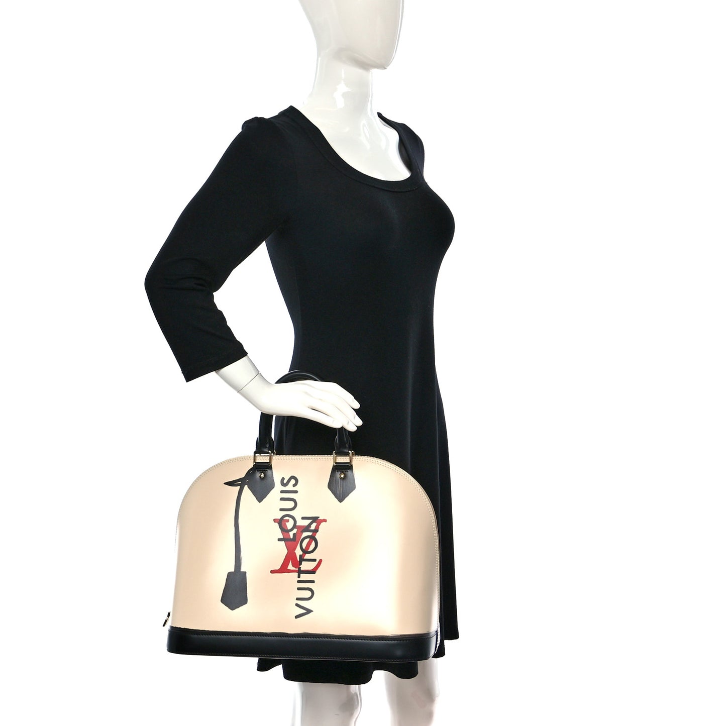 Calfskin Printed Alma GM Beige Black