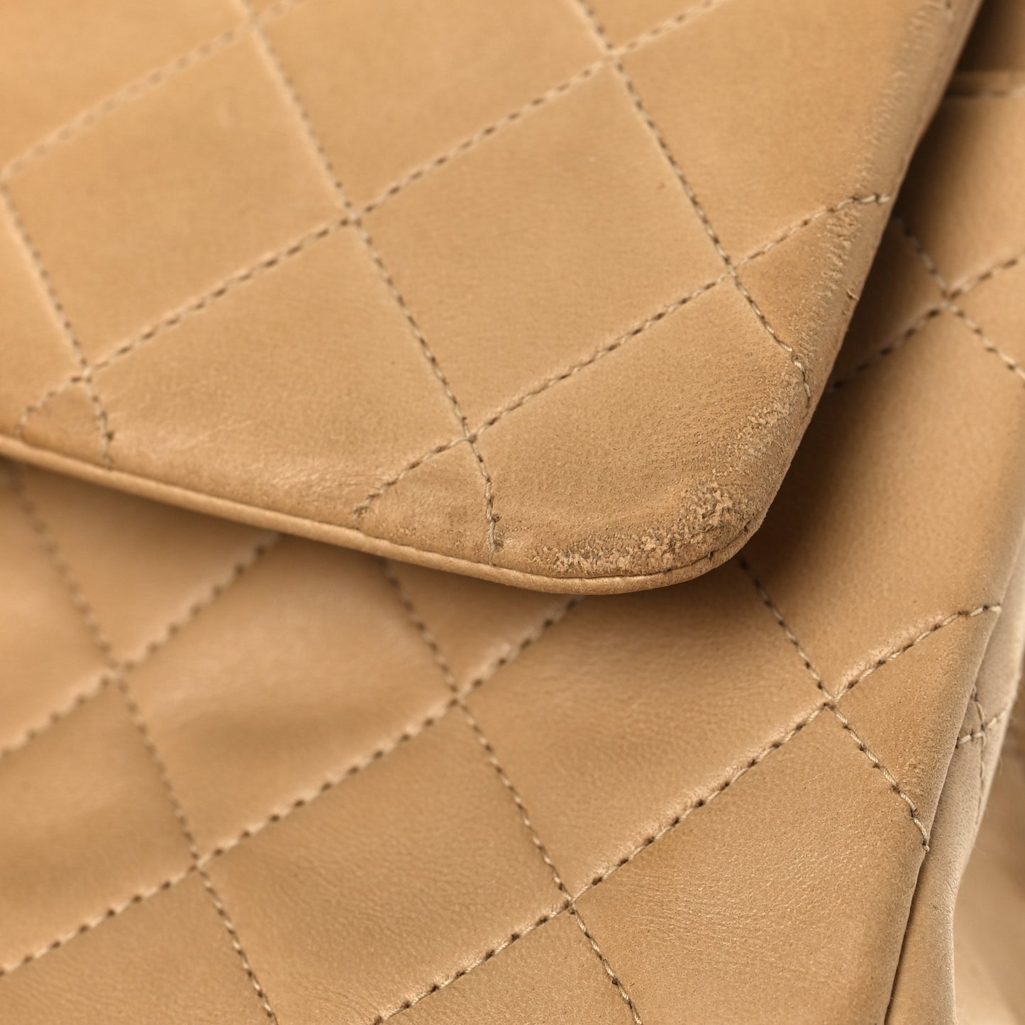 Lambskin Quilted Medium Double Flap Beige