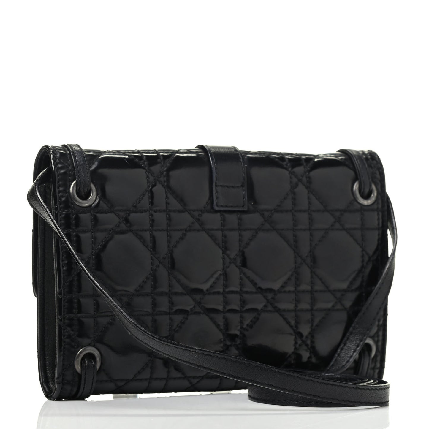 Patent Cannage Crossbody Wallet Black