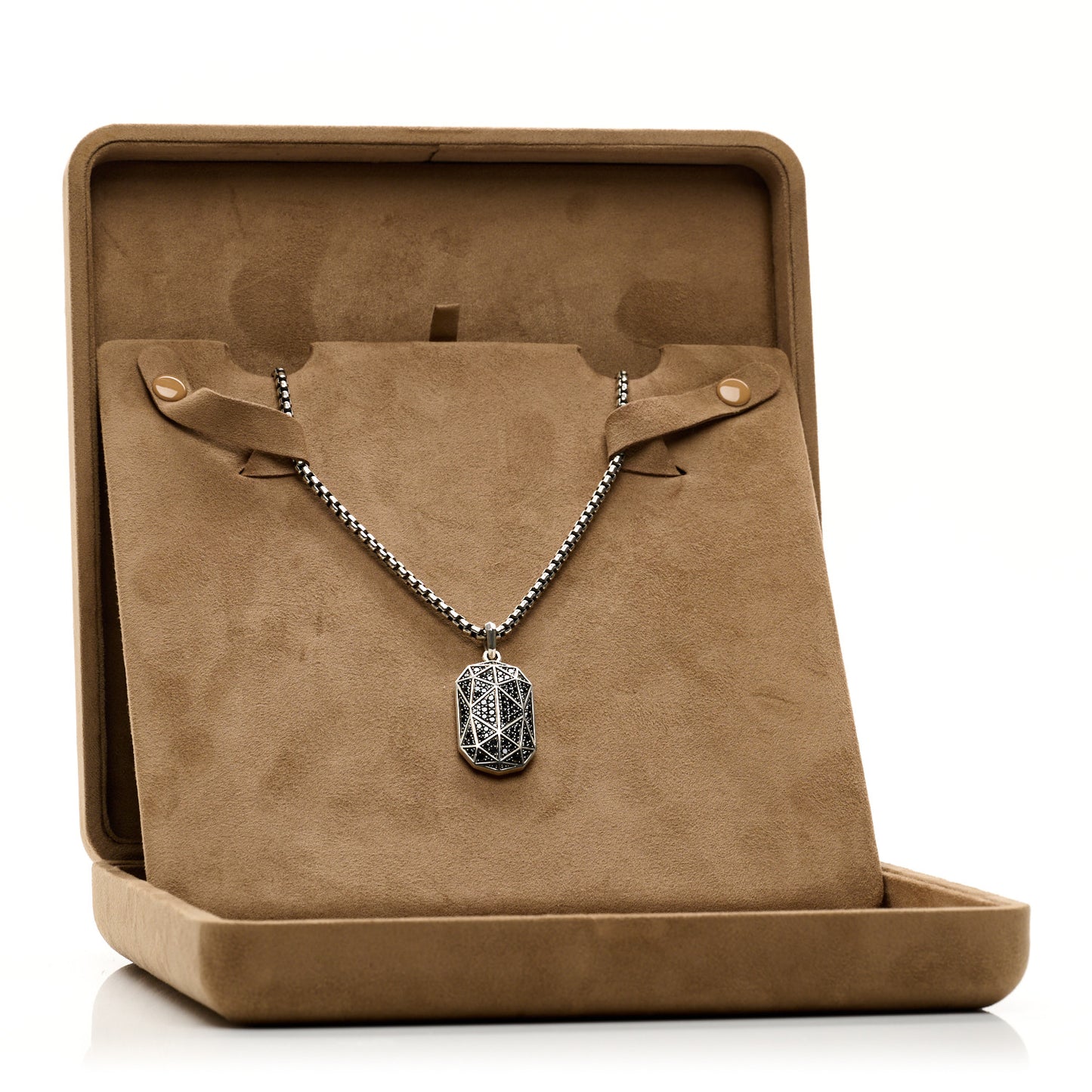 Sterling Silver Black Diamond 36.3mm Faceted Amulet Pendant