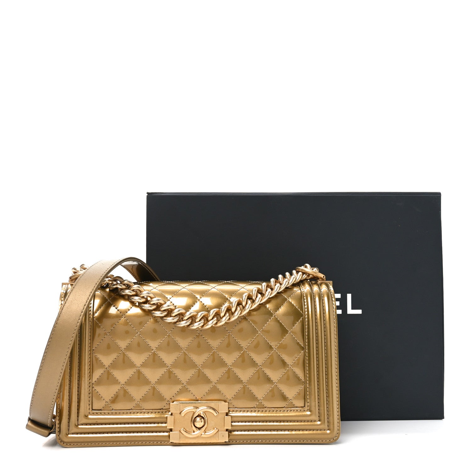 Chanel Metallic Patent Calfskin Quilted Medium Boy Flap Gold 11 of 11