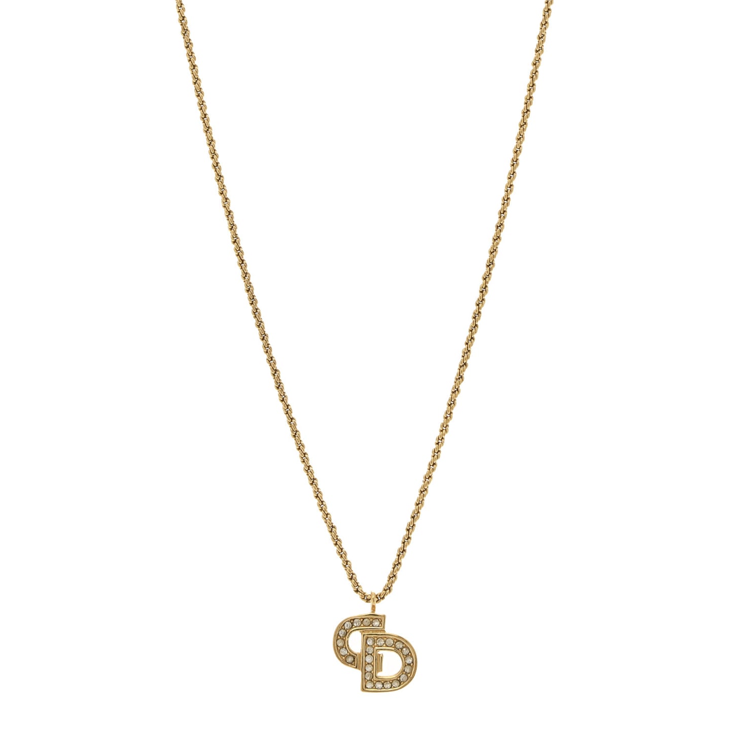 Metal Crystal CD Logo Pendant Necklace Gold