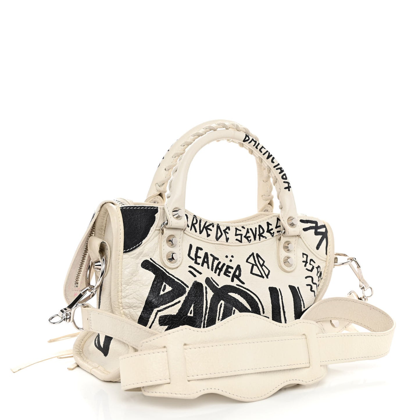 Agneau Arena Graffiti All Over Classic Silver Hardware Mini City White Black