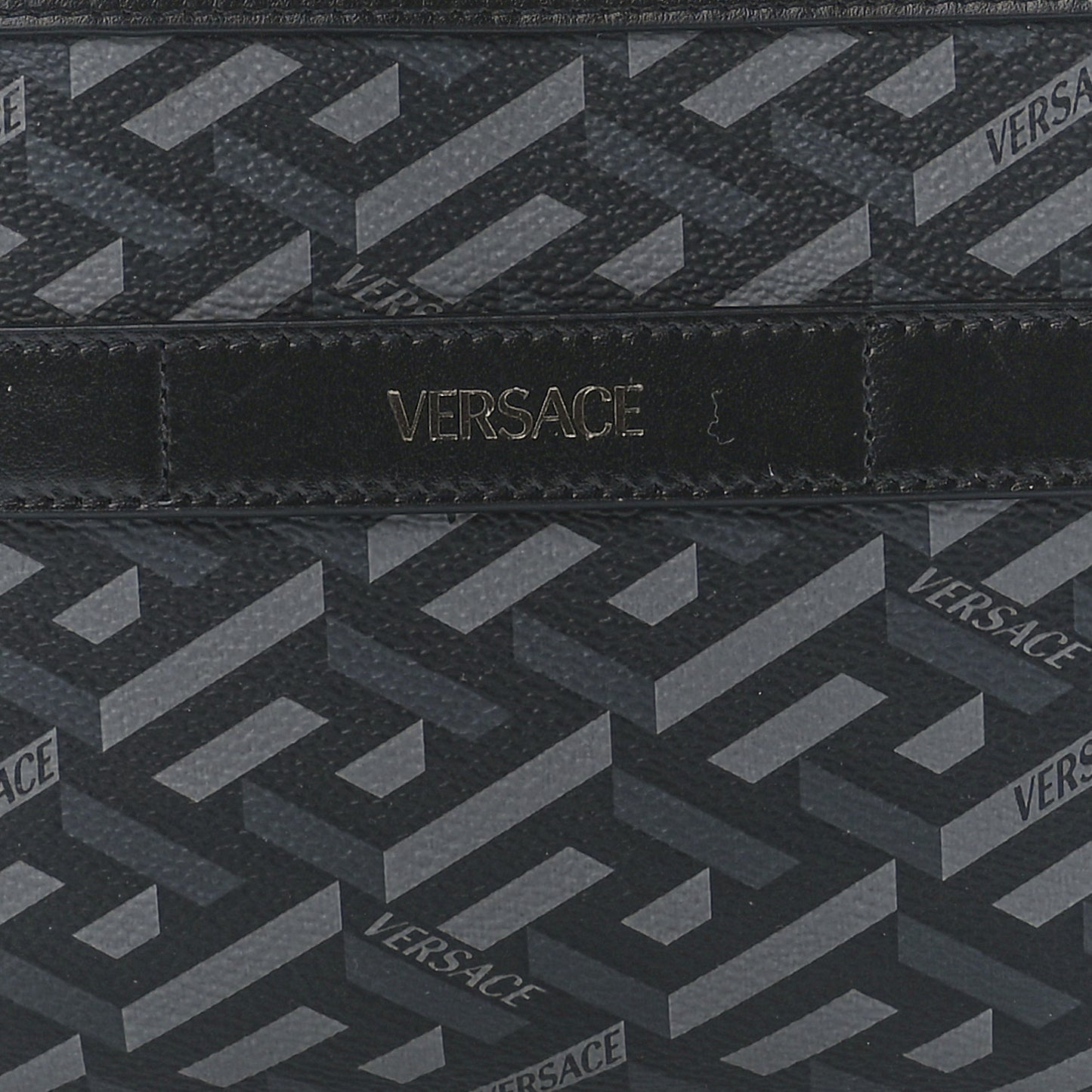 Coated Canvas La Greca Signature Clutch Black Gray