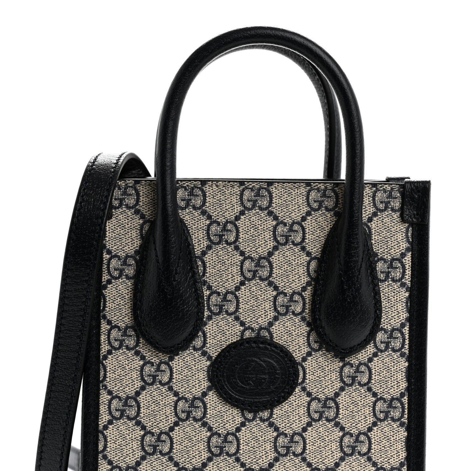 Gucci GG Supreme Monogram Textured Dollar Calfskin Mini Retro Interlocking G Tote Bag Beige Blue 9 of 11