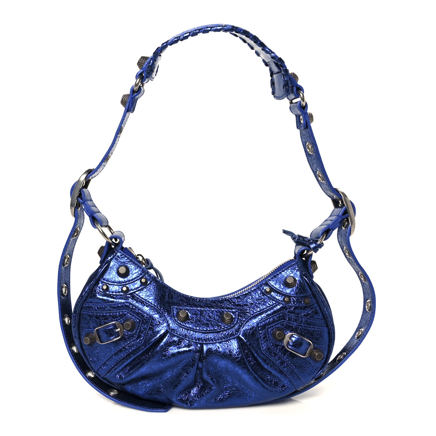 新品未使用　OVAL Shoulder Strap Bag meong blue Balenciaga Metallic Arena Agneau Le Cagole Shoulder Bag XS Blue
