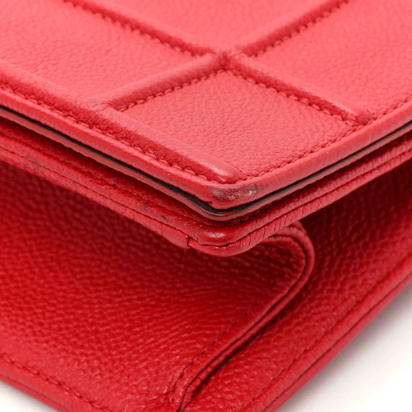 Grained Calfskin Medium Diorama Flap Bag Red