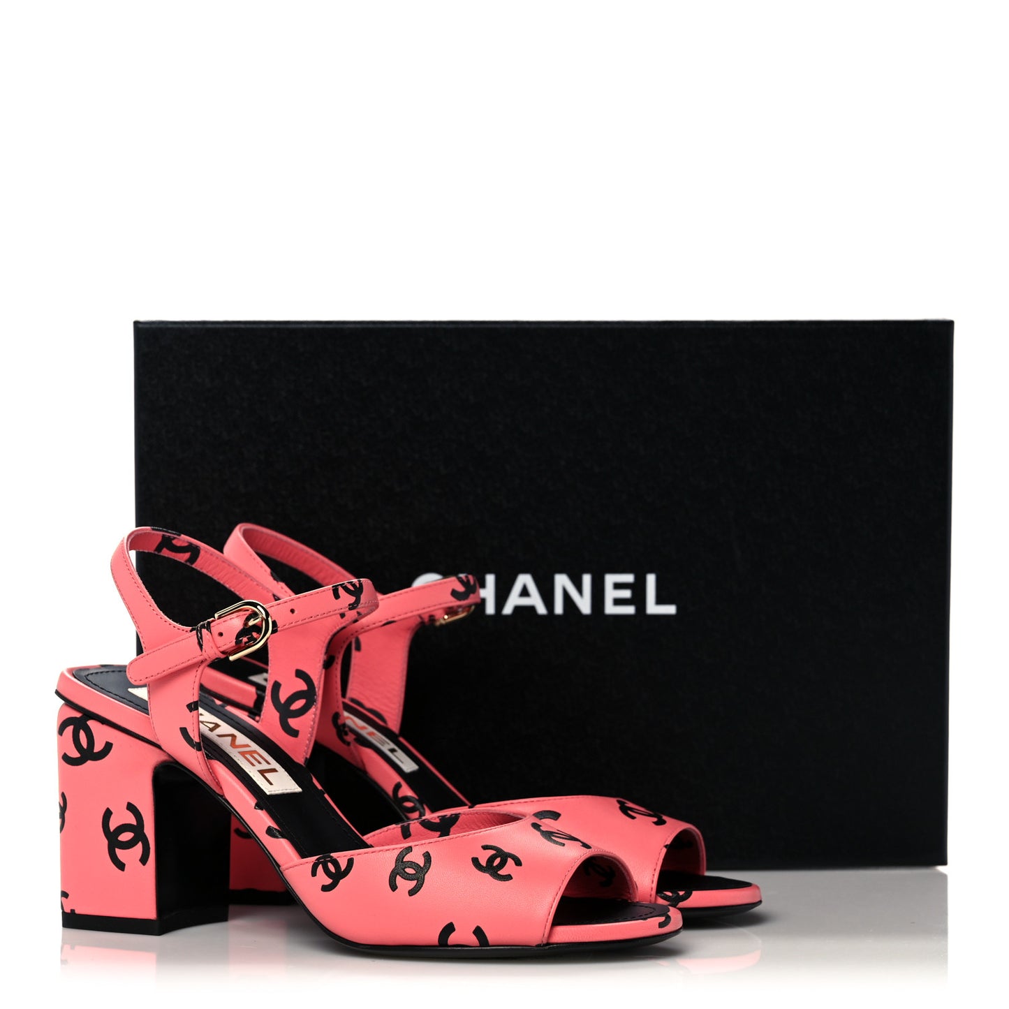 Printed Lambskin CC Sandals 36 Pink Black