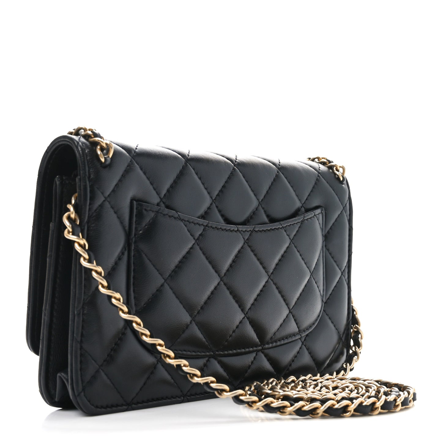 Lambskin Quilted Chain Around Wallet On Chain WOC Black