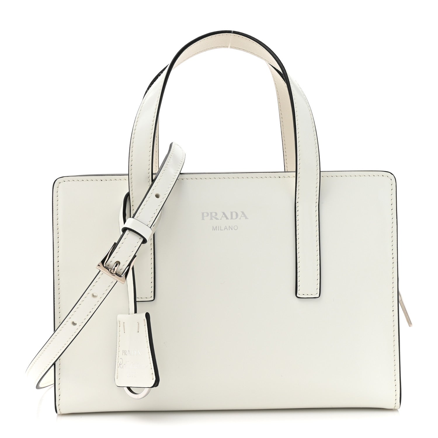 Prada Spazzolato Mini Re-Edition 1995 Double Handle Handbag White