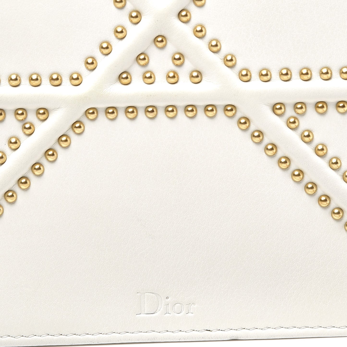 Calfskin Studded Diorama Wallet on Chain Pouch Off White