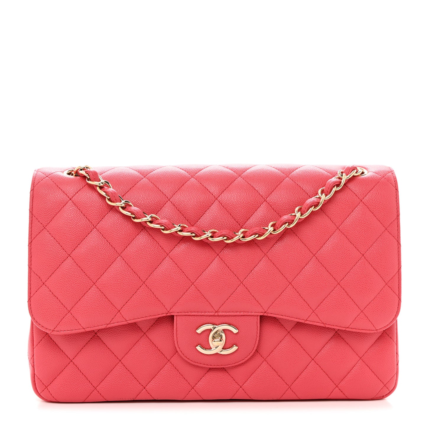 Shiny Caviar Quilted Jumbo Double Flap Dark Pink