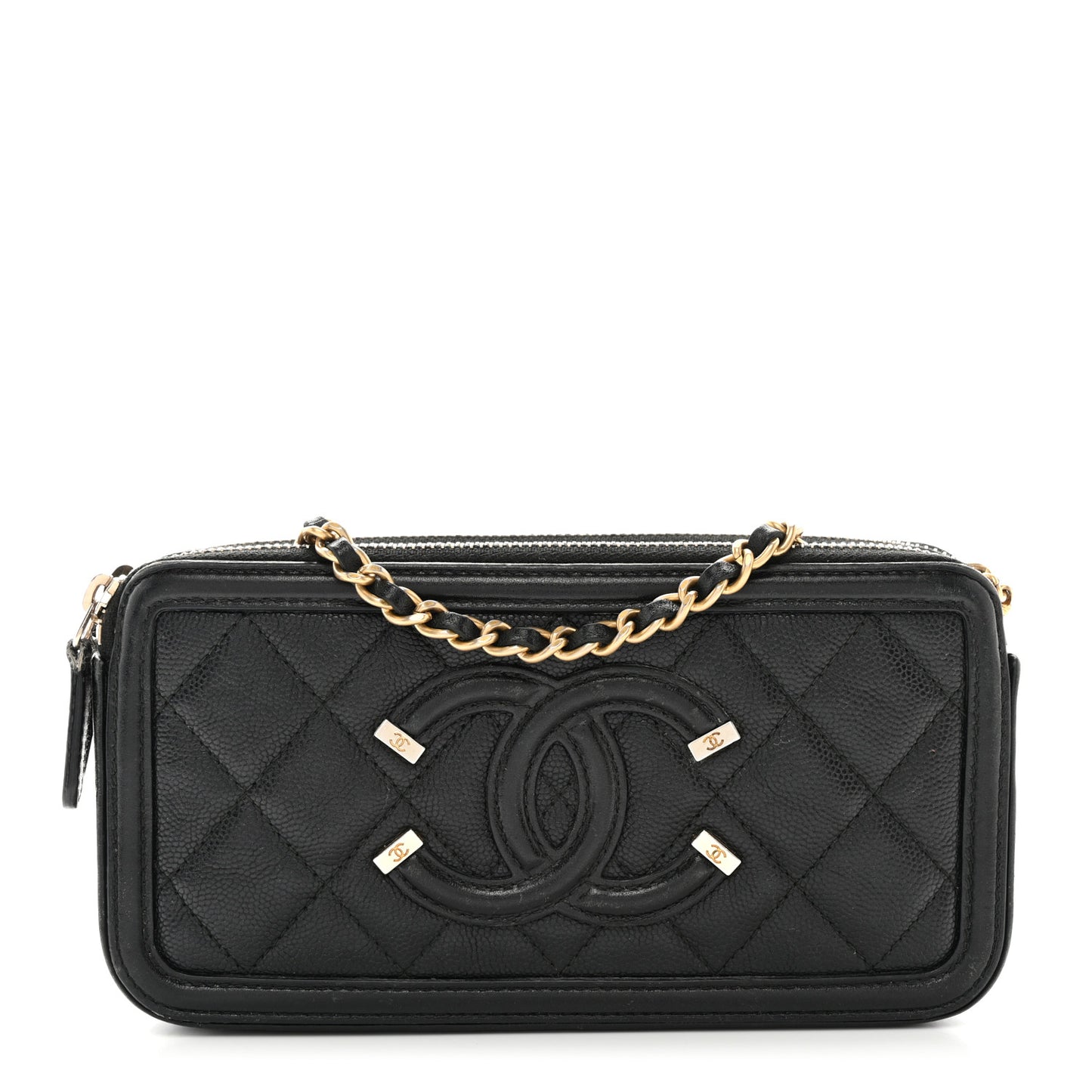 Caviar Quilted CC Filigree Clutch With Chain Black