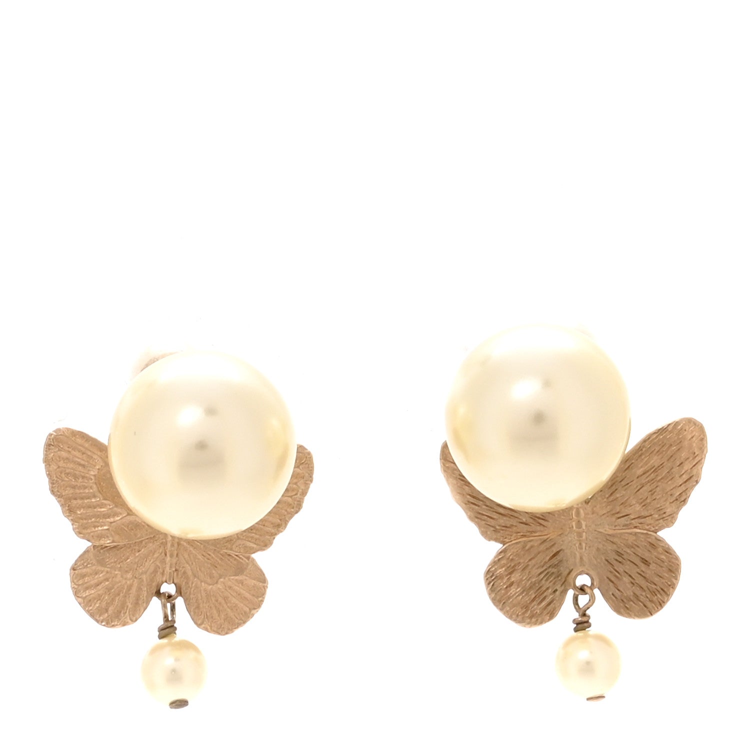 Christian Dior Pearl Butterfly Tribal Earrings Gold 1872990