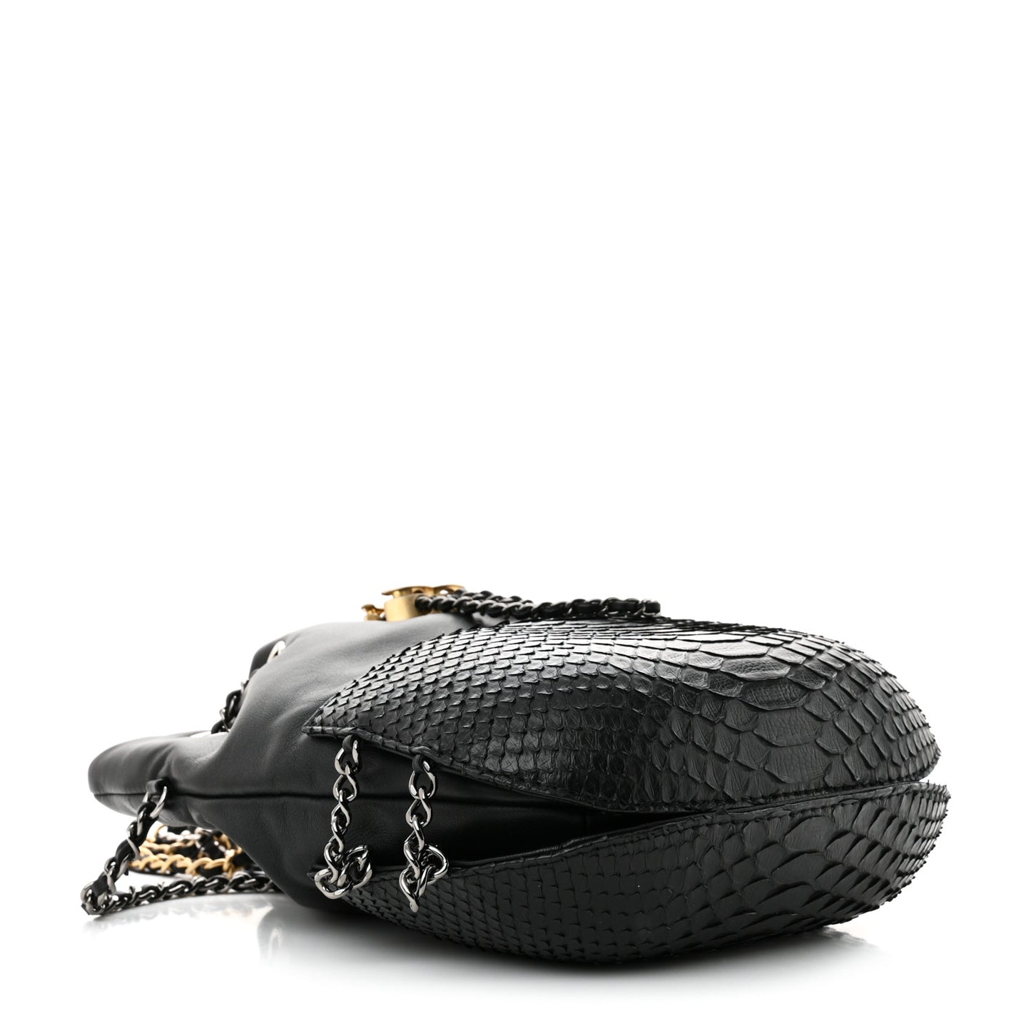 Snakeskin Calfskin Small Gabrielle Bucket Black