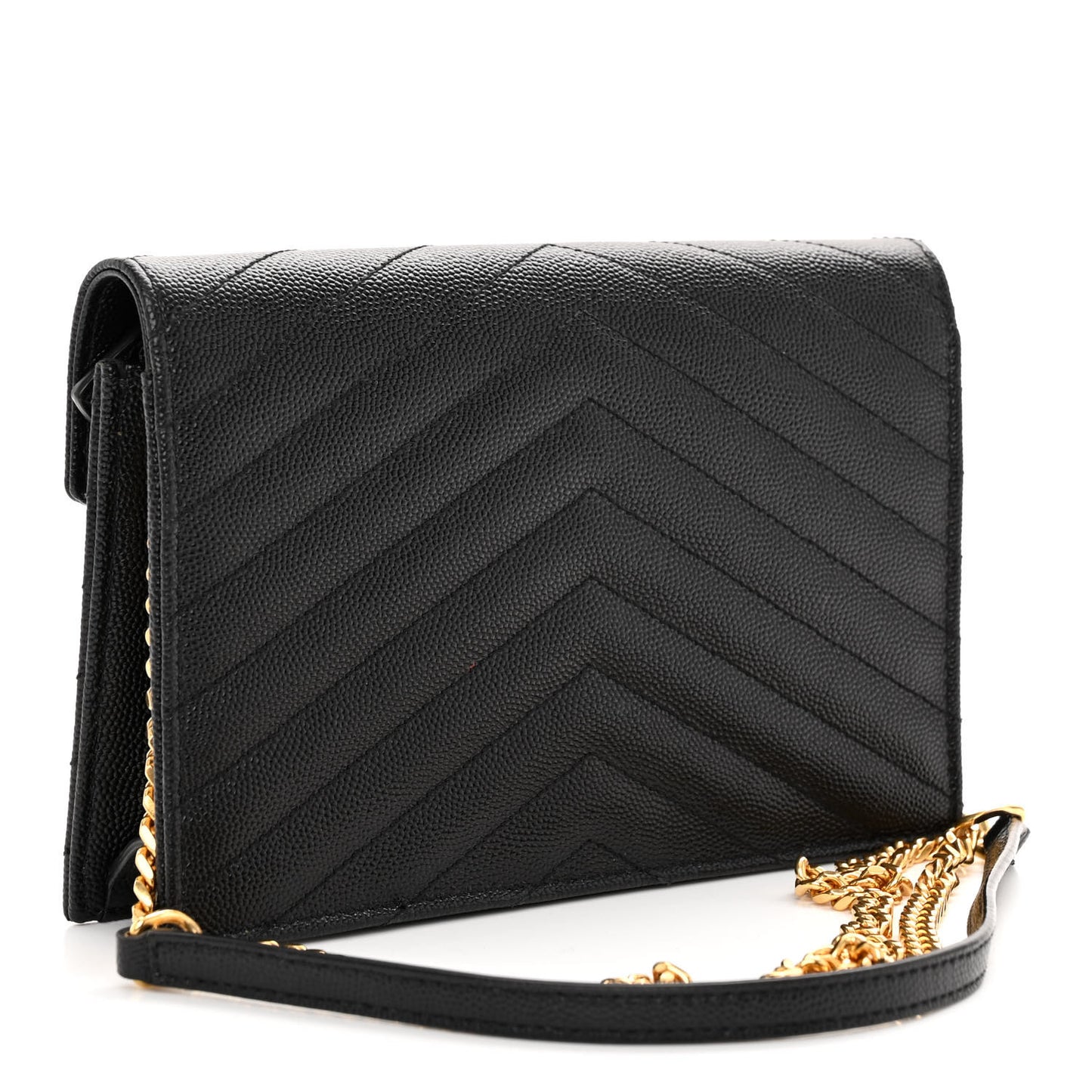 Grain De Poudre Matelasse Chevron Monogram Envelope Chain Wallet Black