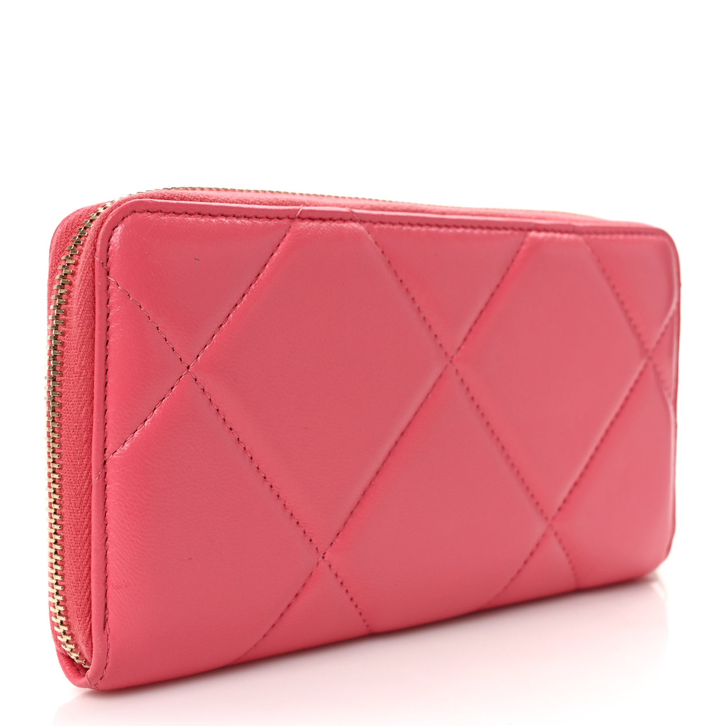 Lambskin Quilted Chanel 19 Zipped Wallet Pink