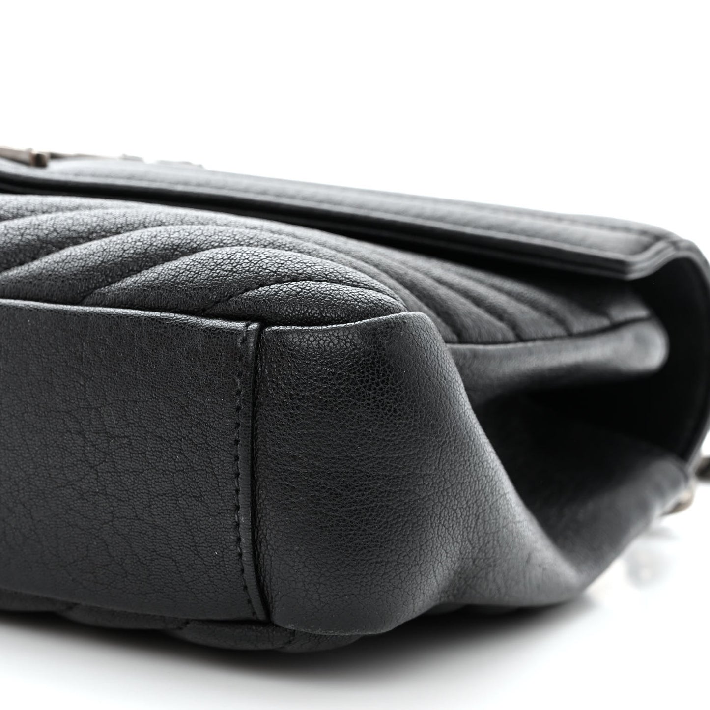 Sheepskin Matelasse Chevron Monogram Medium College Bag Black