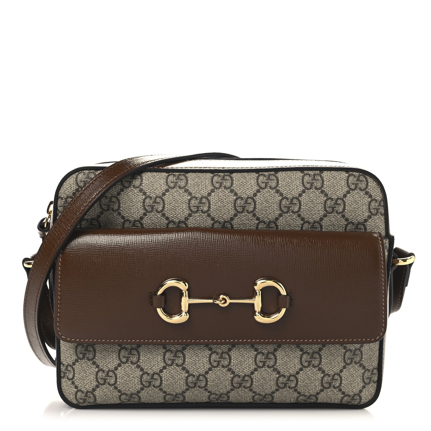 Gucci GG Supreme Monogram Small Horsebit 1955 Shoulder Bag Beige Brown Sugar 1735152
