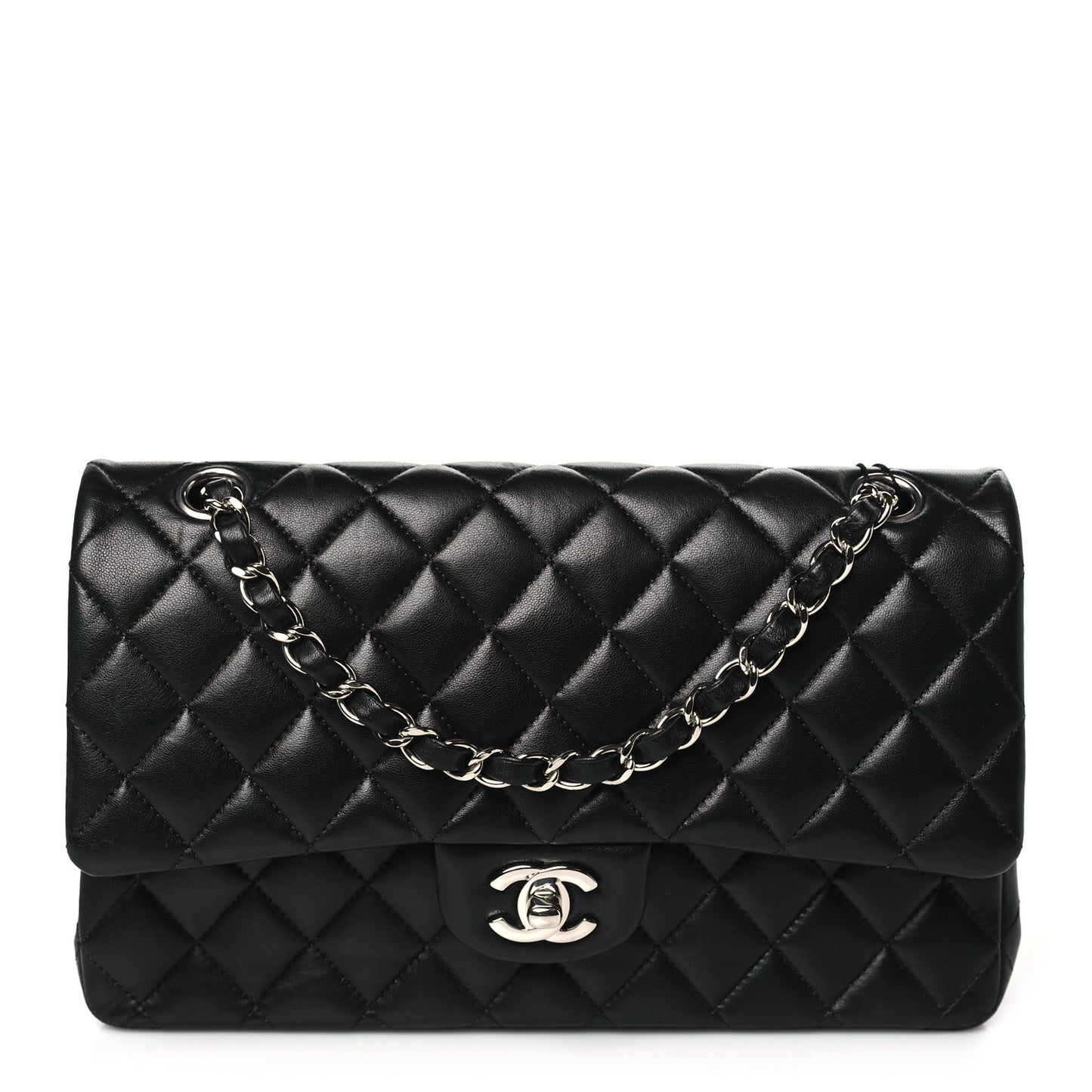 Lambskin Quilted Medium Double Flap Black