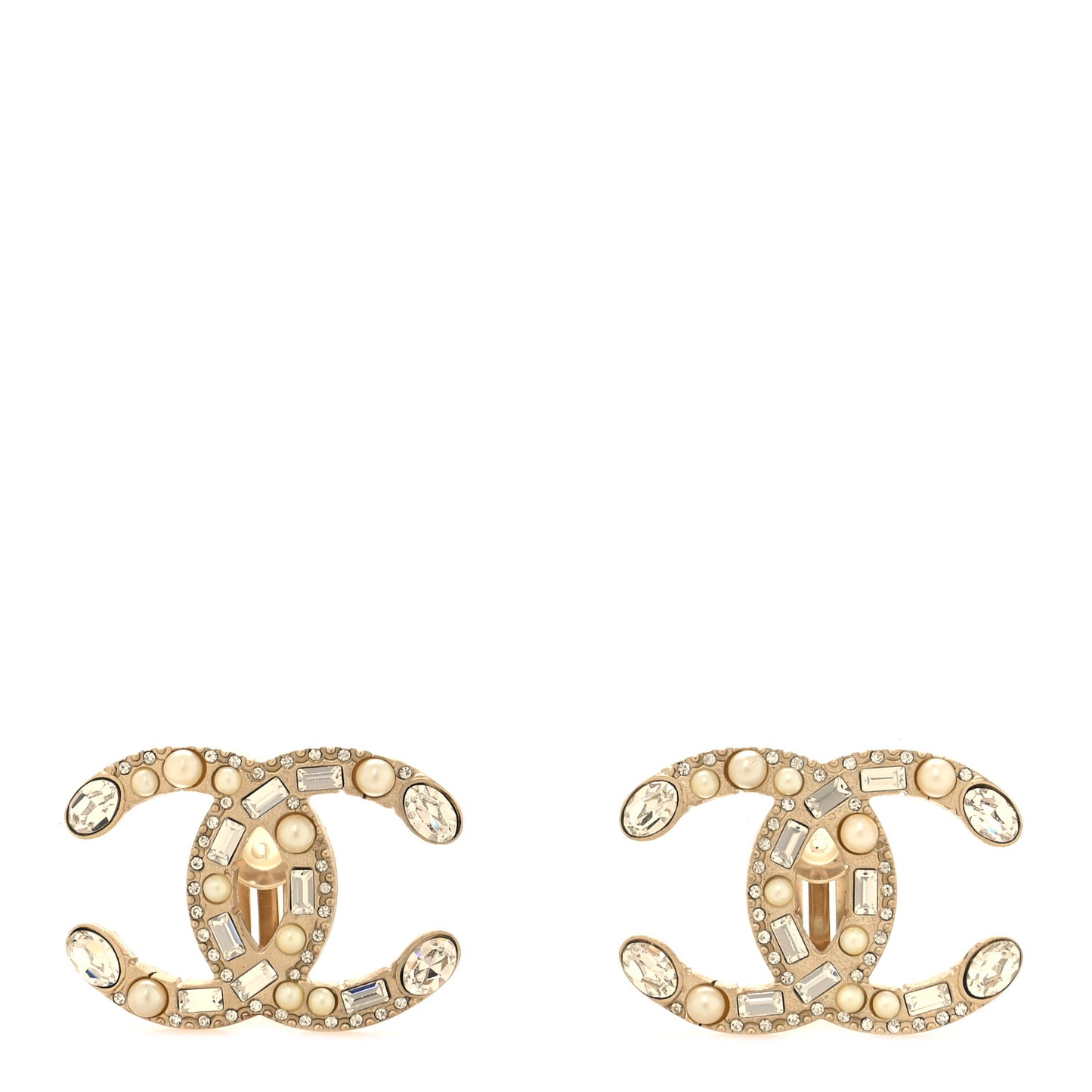 Crystal Pearl CC Clip On Earrings Gold