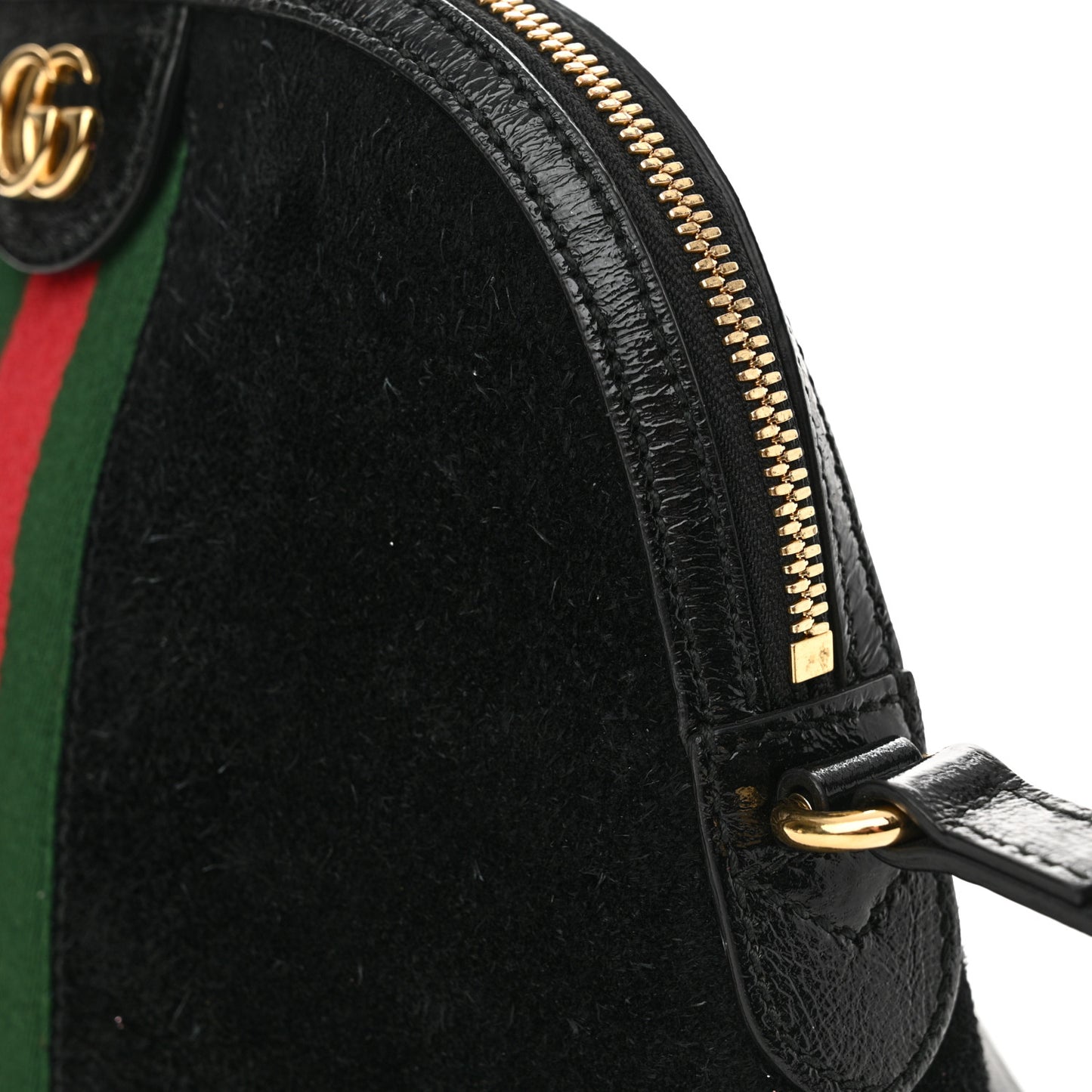 Suede Patent Web GG Small Ophidia Dome Shoulder Bag Black