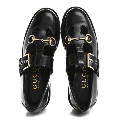 Calfskin Womens Horsebit Platform Chunky Lug Sole Mary Jane 40mm Loafers 38 Black